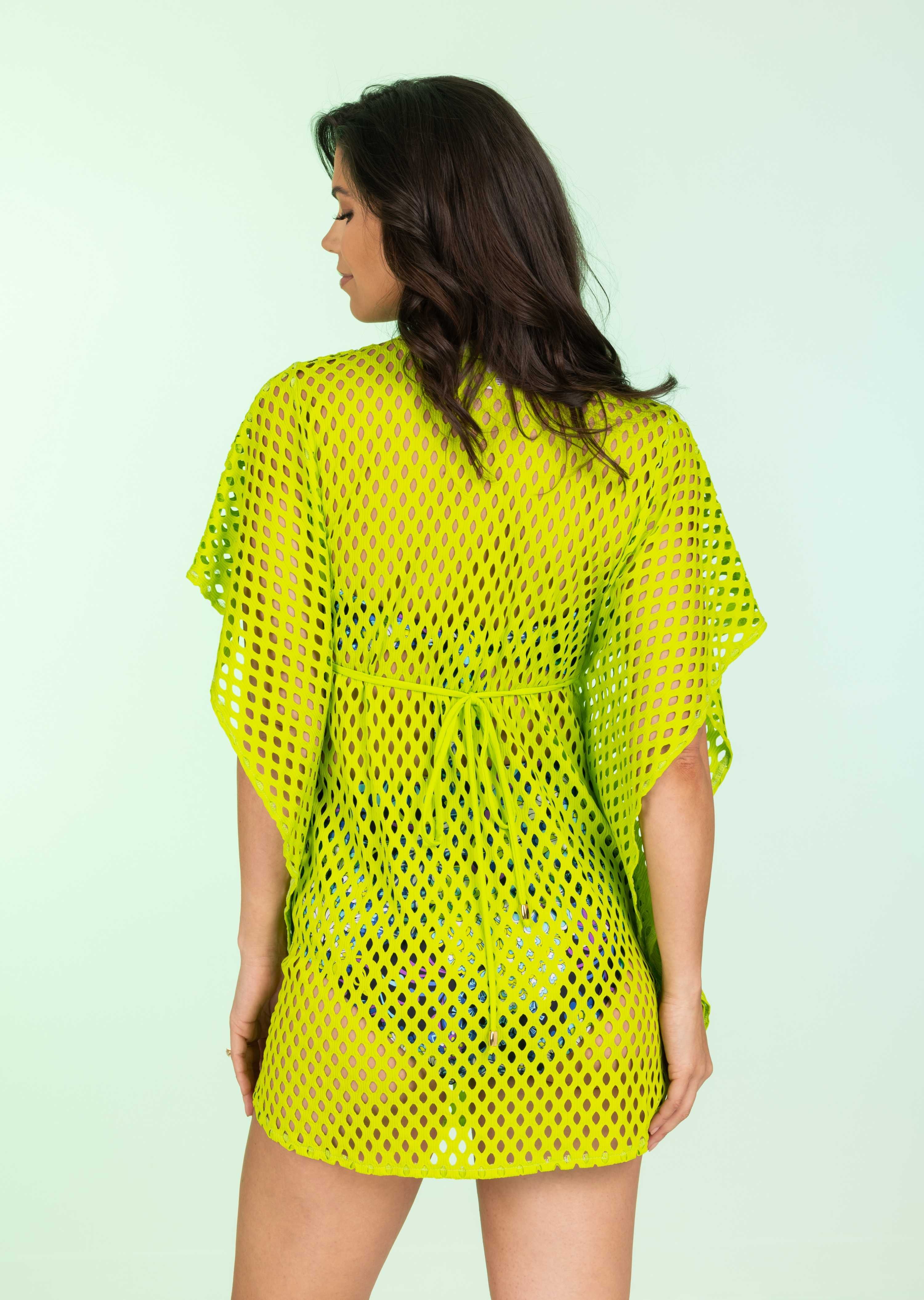 Lime V-Neck Mesh Kaftan Cover Up (417)