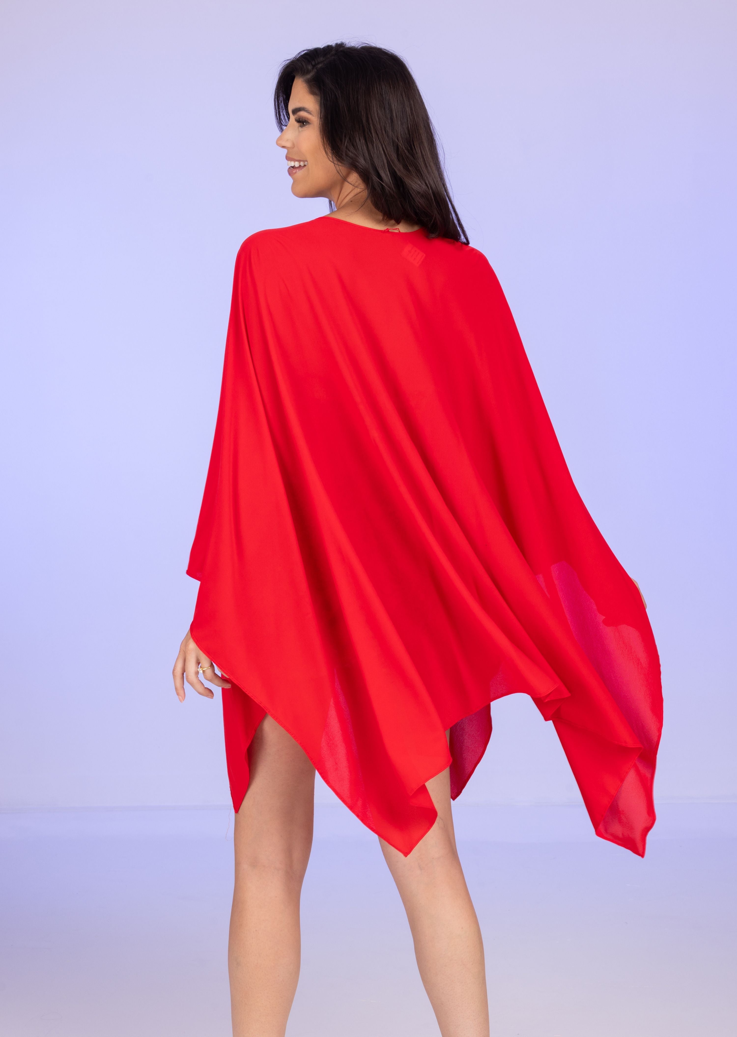 Red Nylon Kaftan with Front Tie (466)