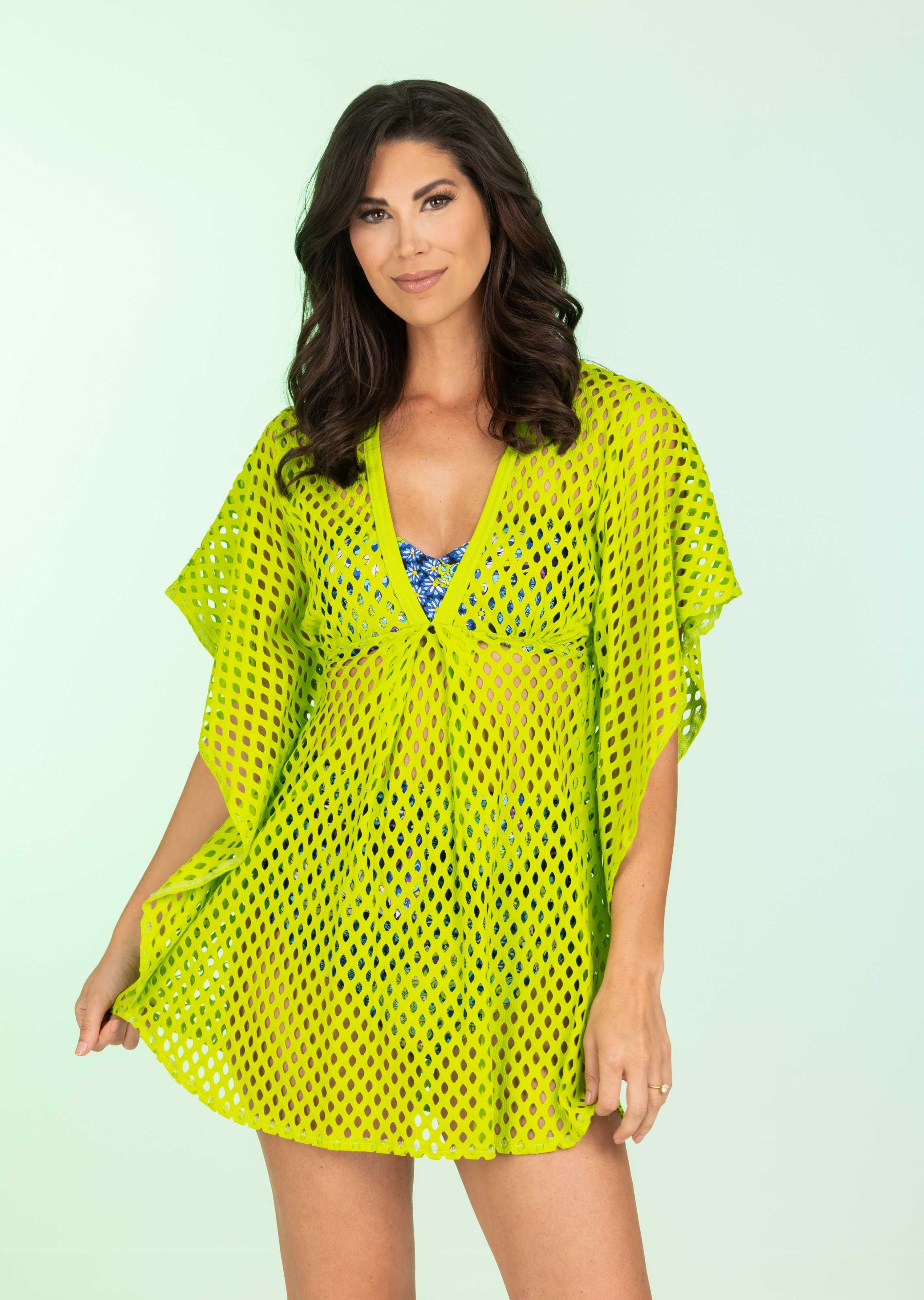 Lime V-Neck Mesh Kaftan Cover Up (417)