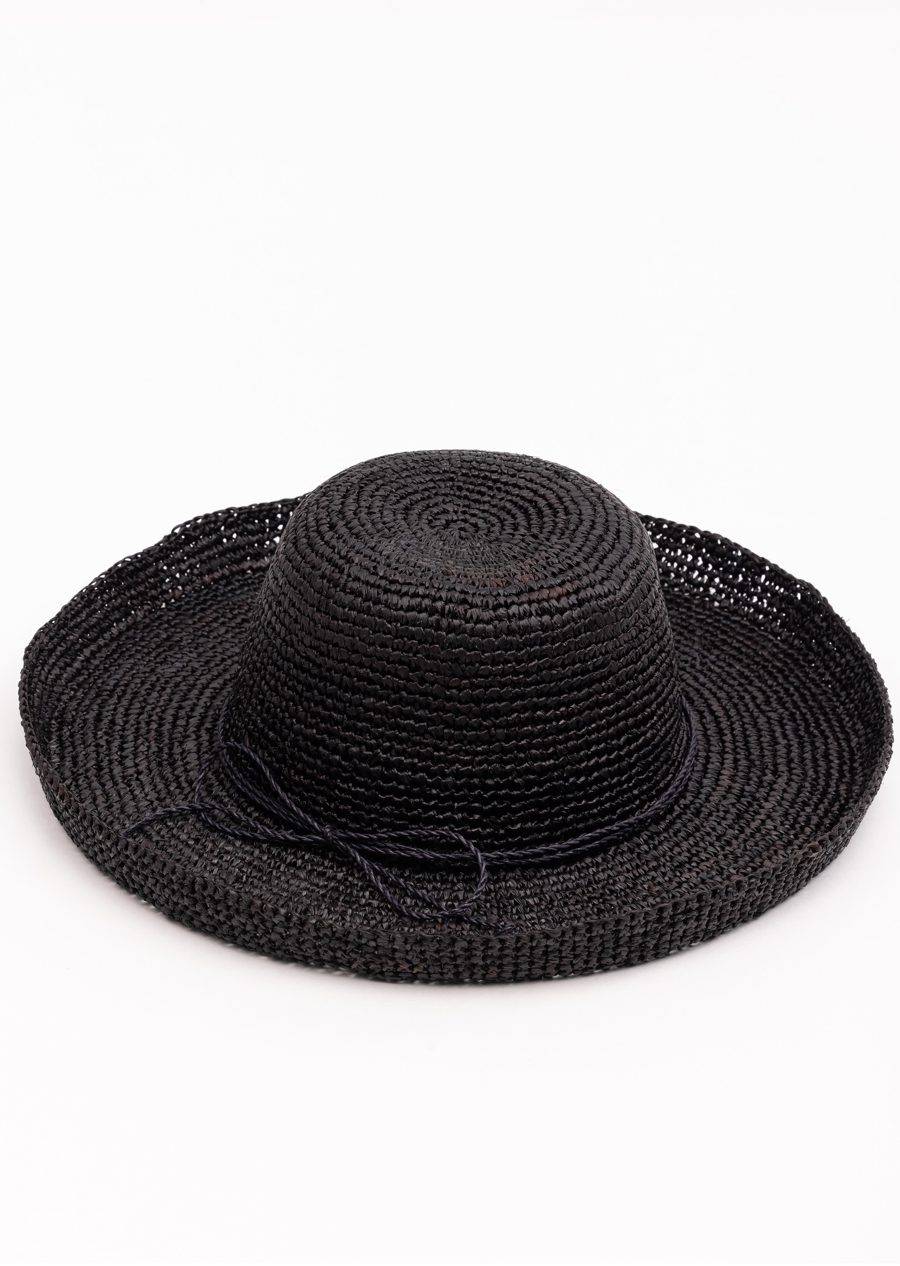 Black Tara Grinna Wide Brim Hat with Tie (8255)