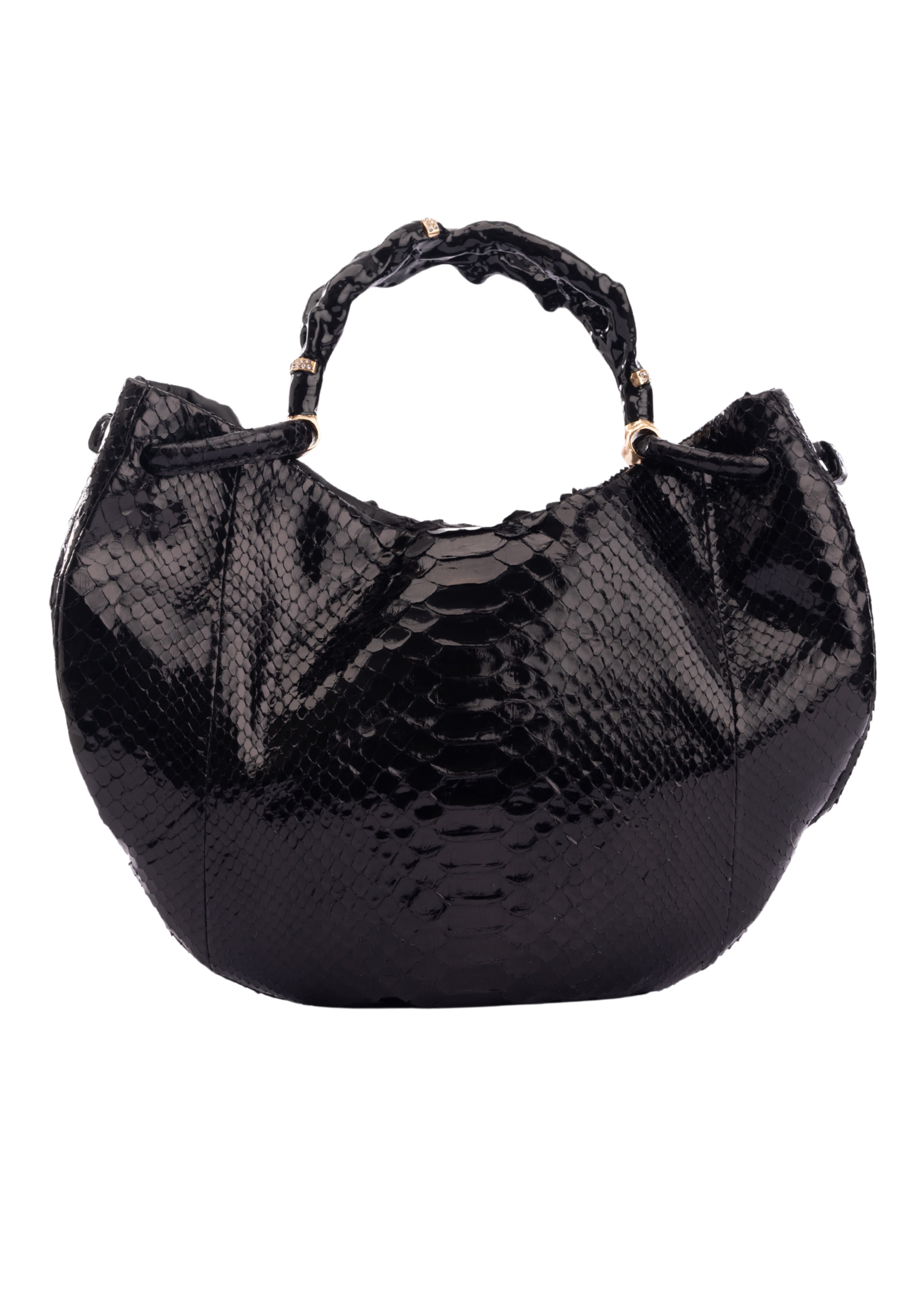 Black Kira Bamboo and Python Half Moon Handbag (8198)