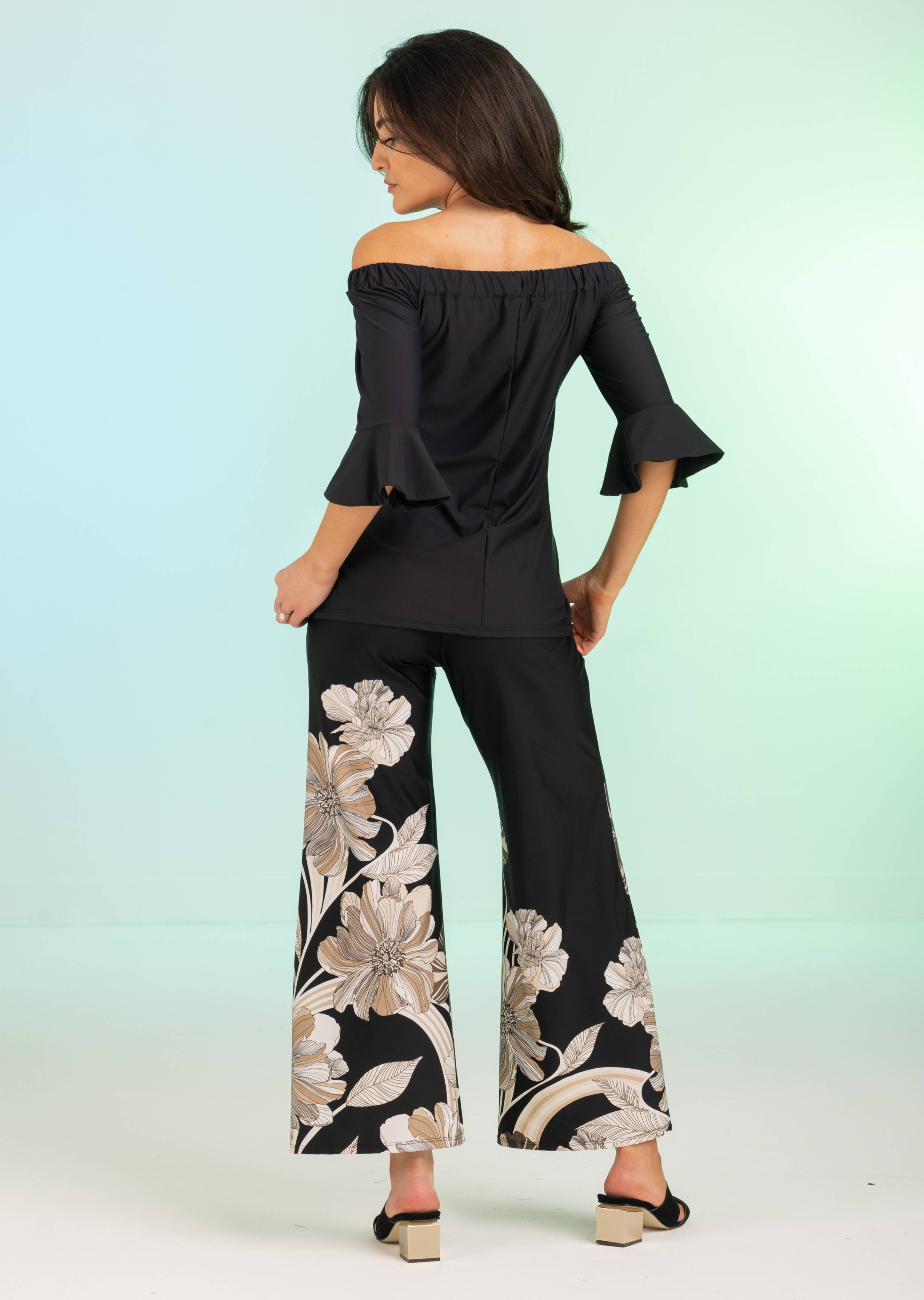 Black Off Shoulder Top with Bell Sleeve (686)