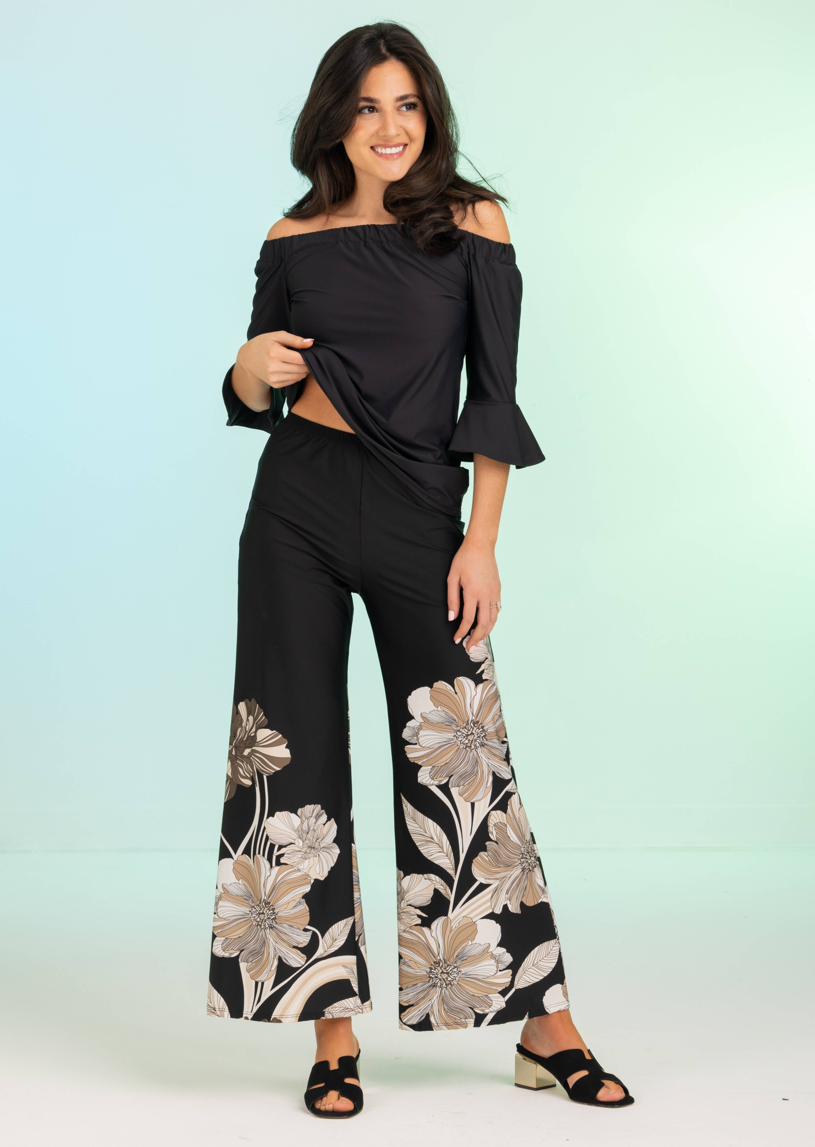 Black Off Shoulder Top with Bell Sleeve (686)