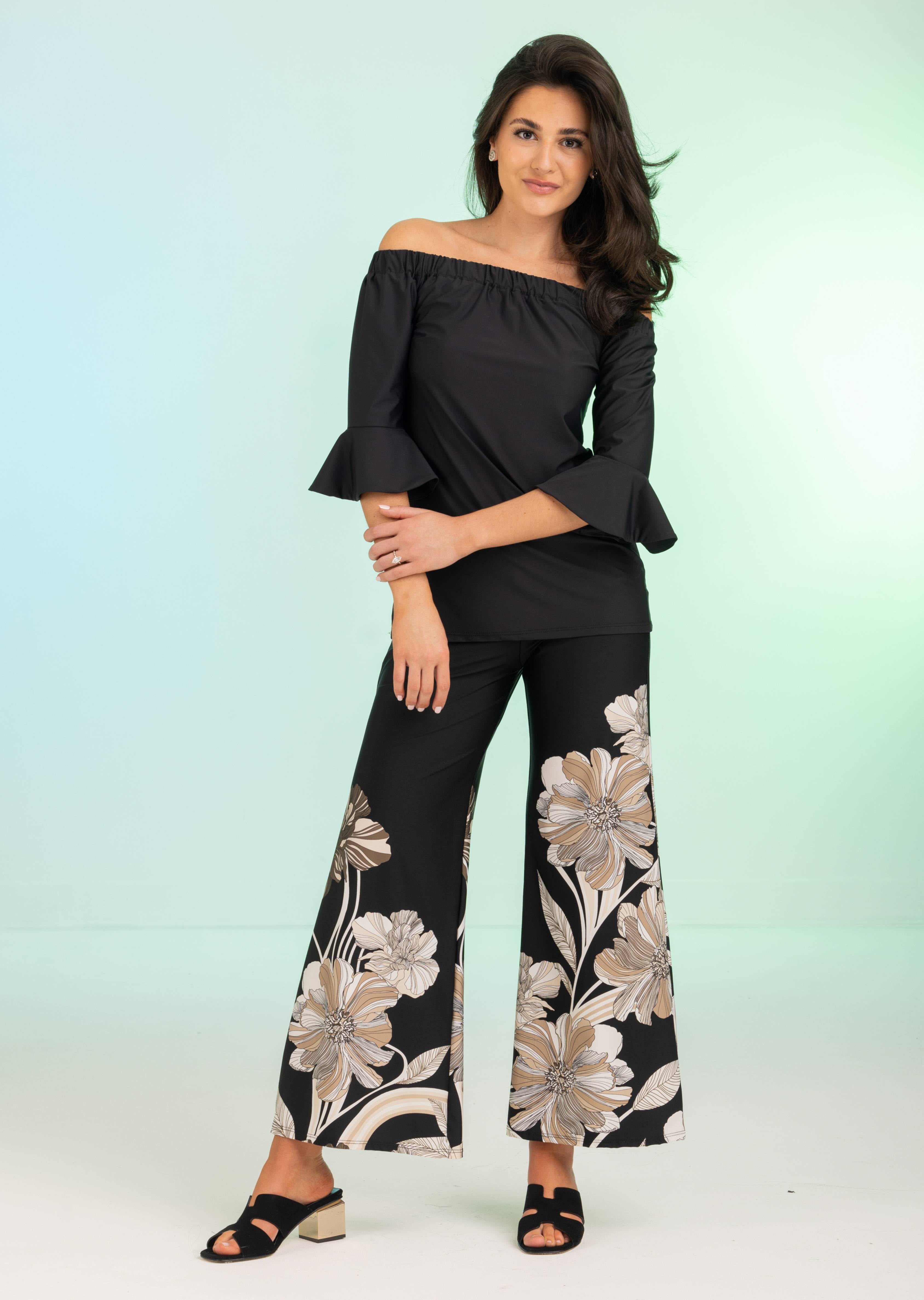 Black Off Shoulder Top with Bell Sleeve (686)