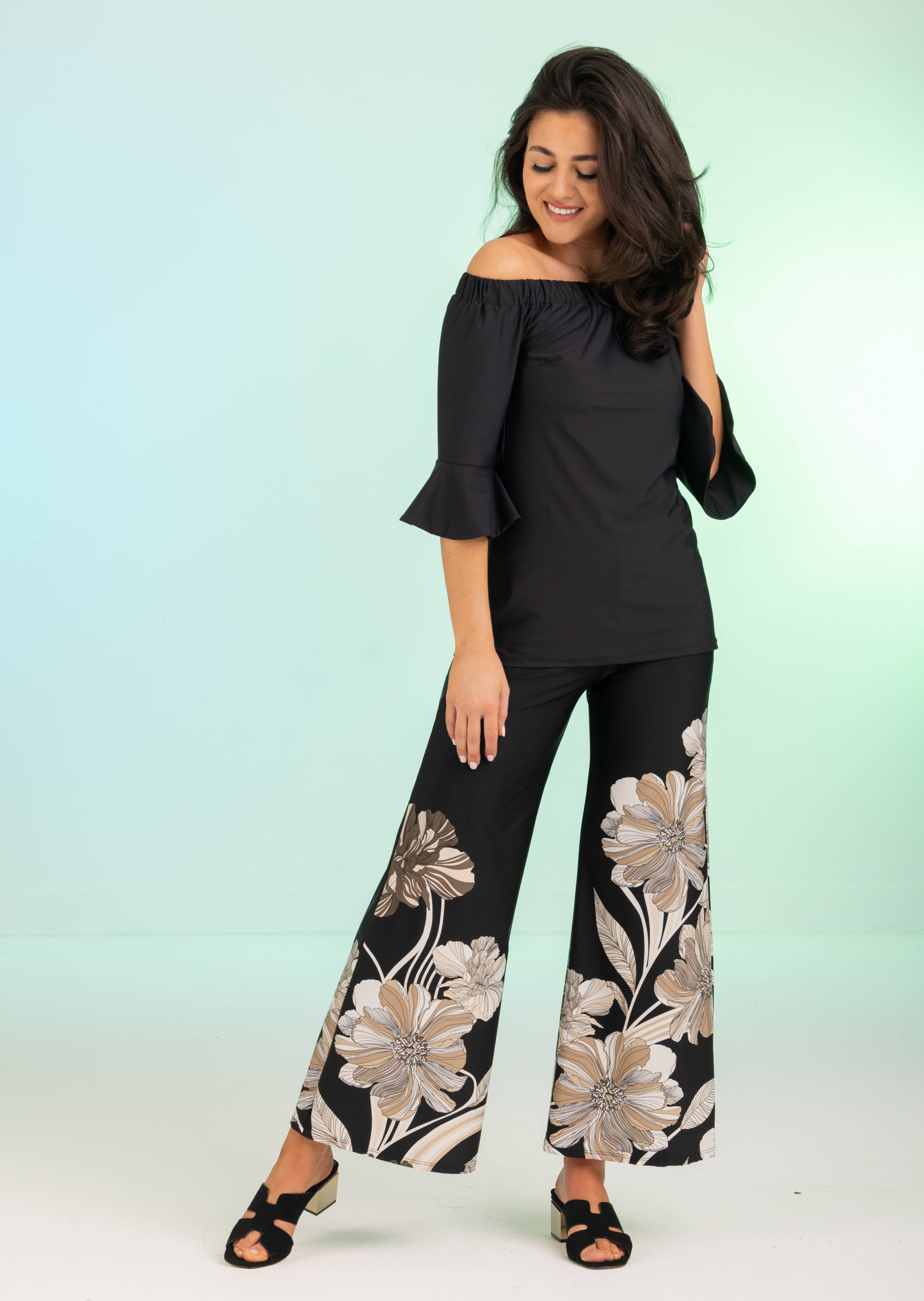 Black Off Shoulder Top with Bell Sleeve (686)