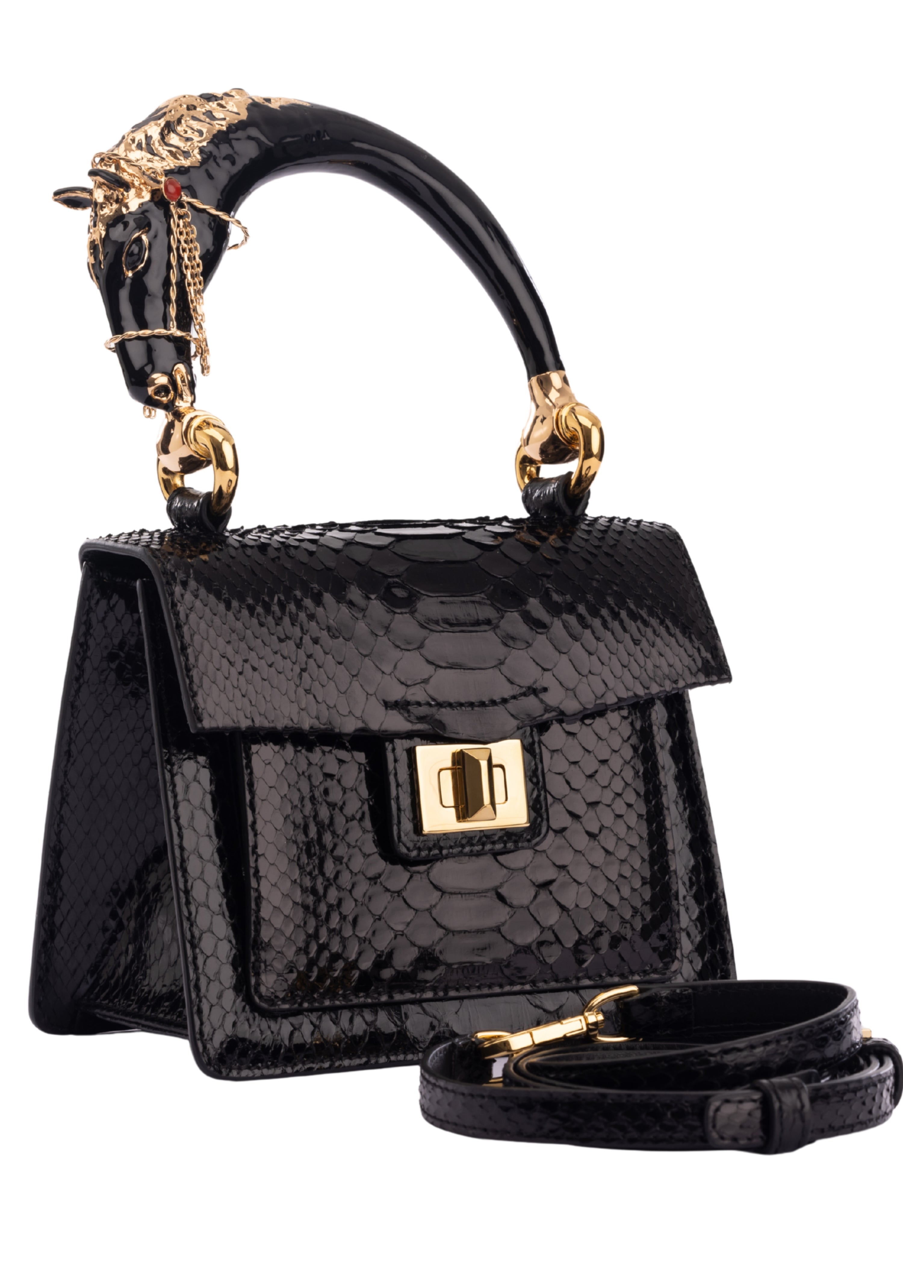 Black Otis Horse Top Handle Handbag (8199)