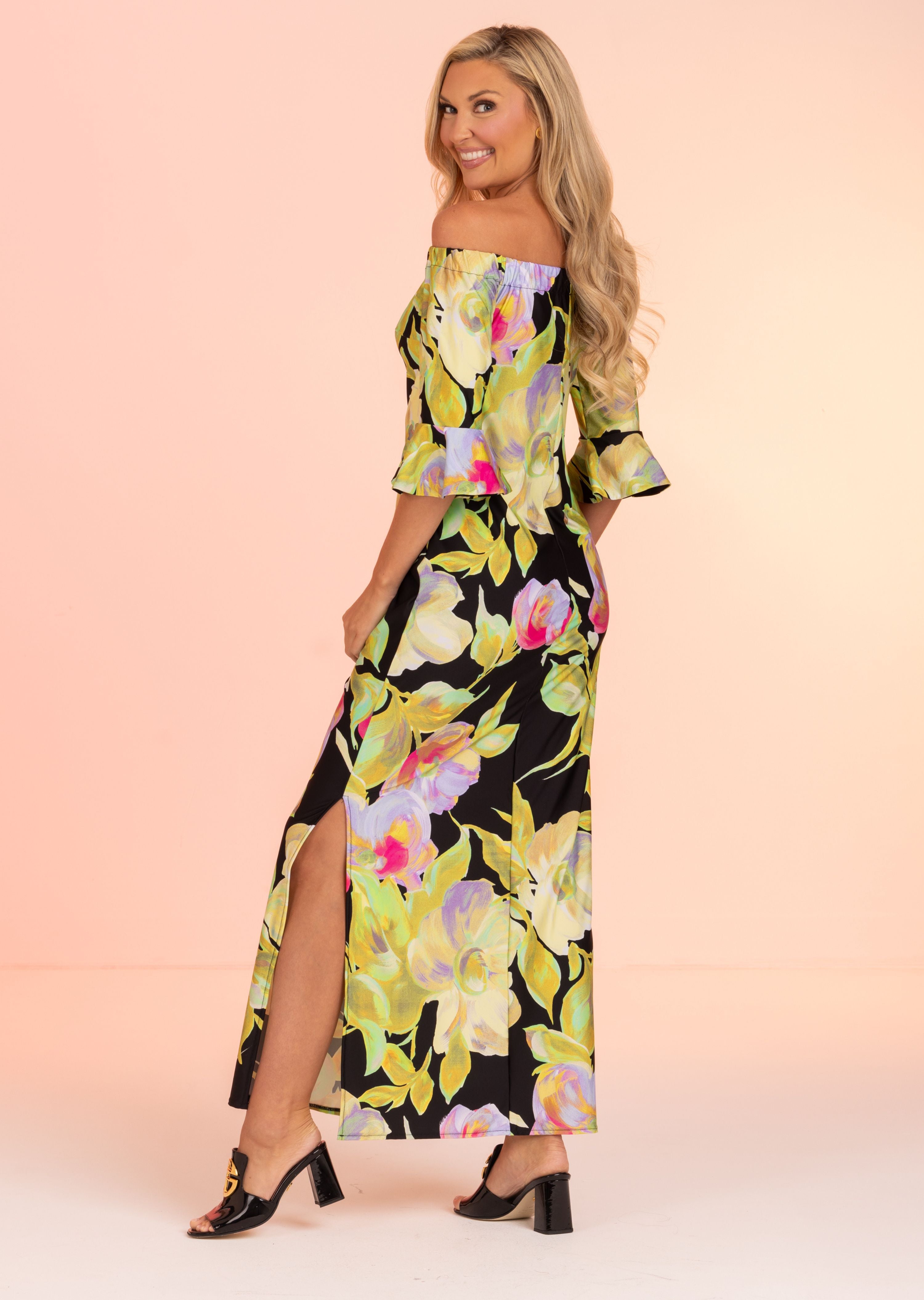 Cassis Long Off Shoulder Dress with Bell Sleeve (CS-685)