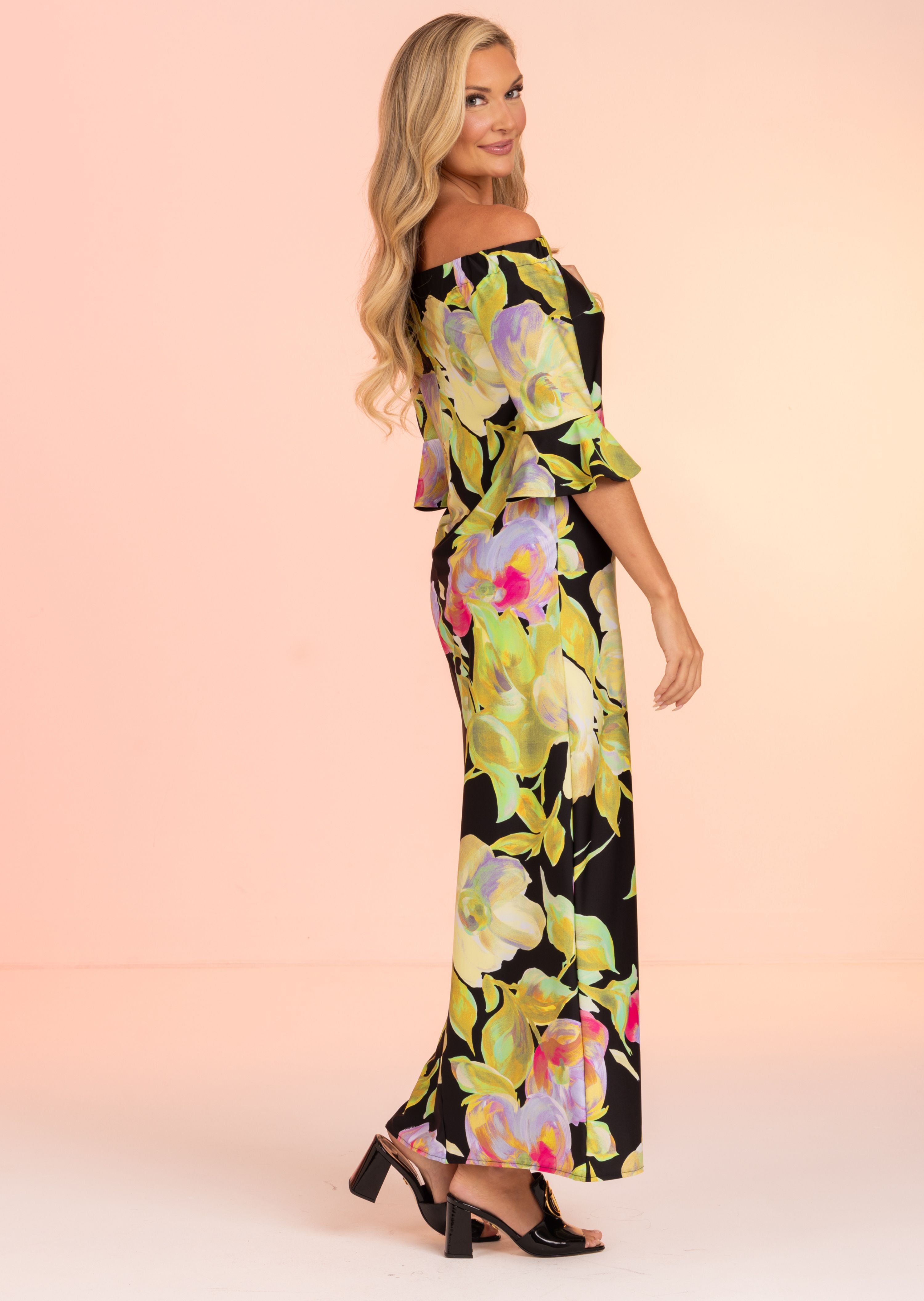Cassis Long Off Shoulder Dress with Bell Sleeve (CS-685)