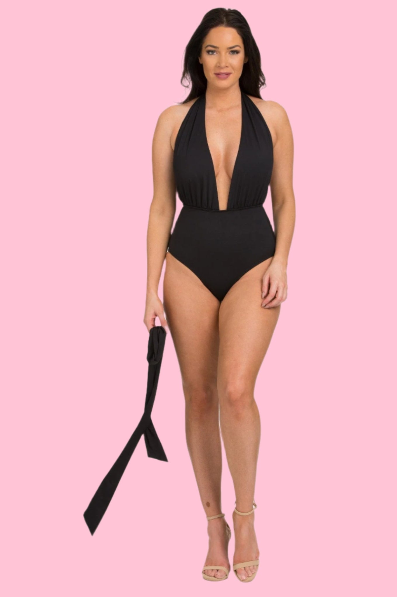 Black One Piece Plunge with Removable Belt (329)