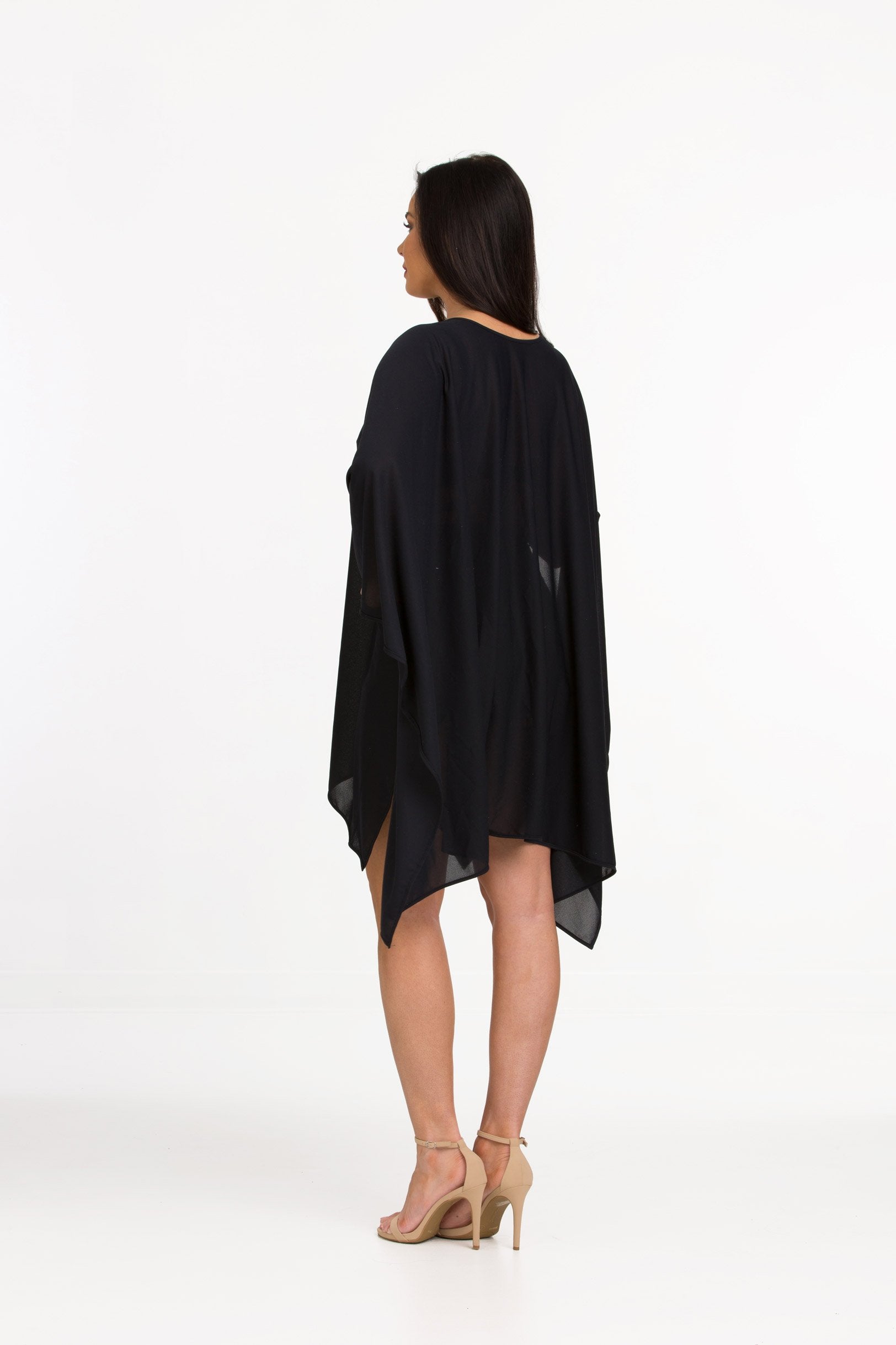 Black Nylon Kaftan with Front Tie (466)
