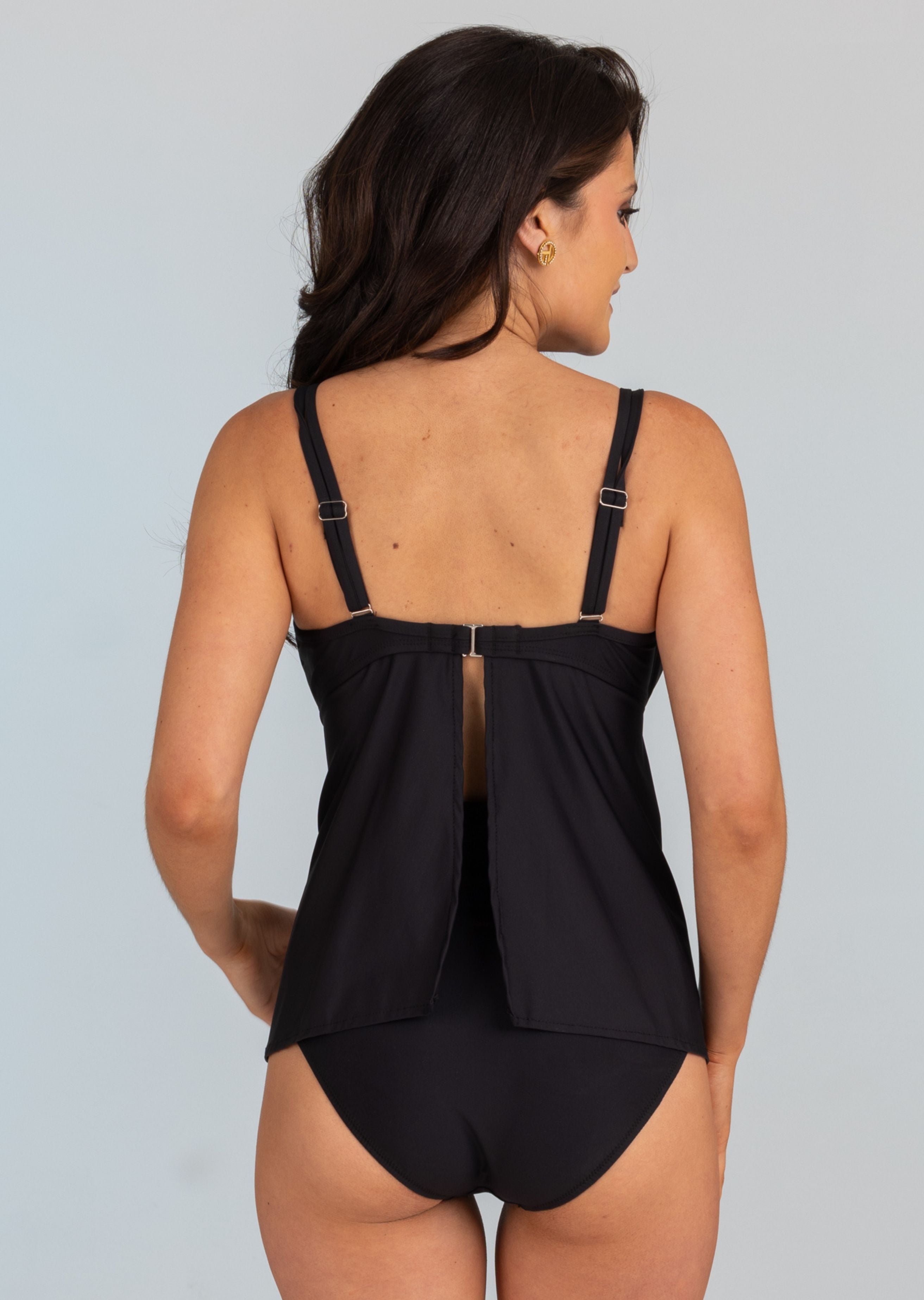 Black Underwire Bra Tankini Top with Apron Back (Style 112)