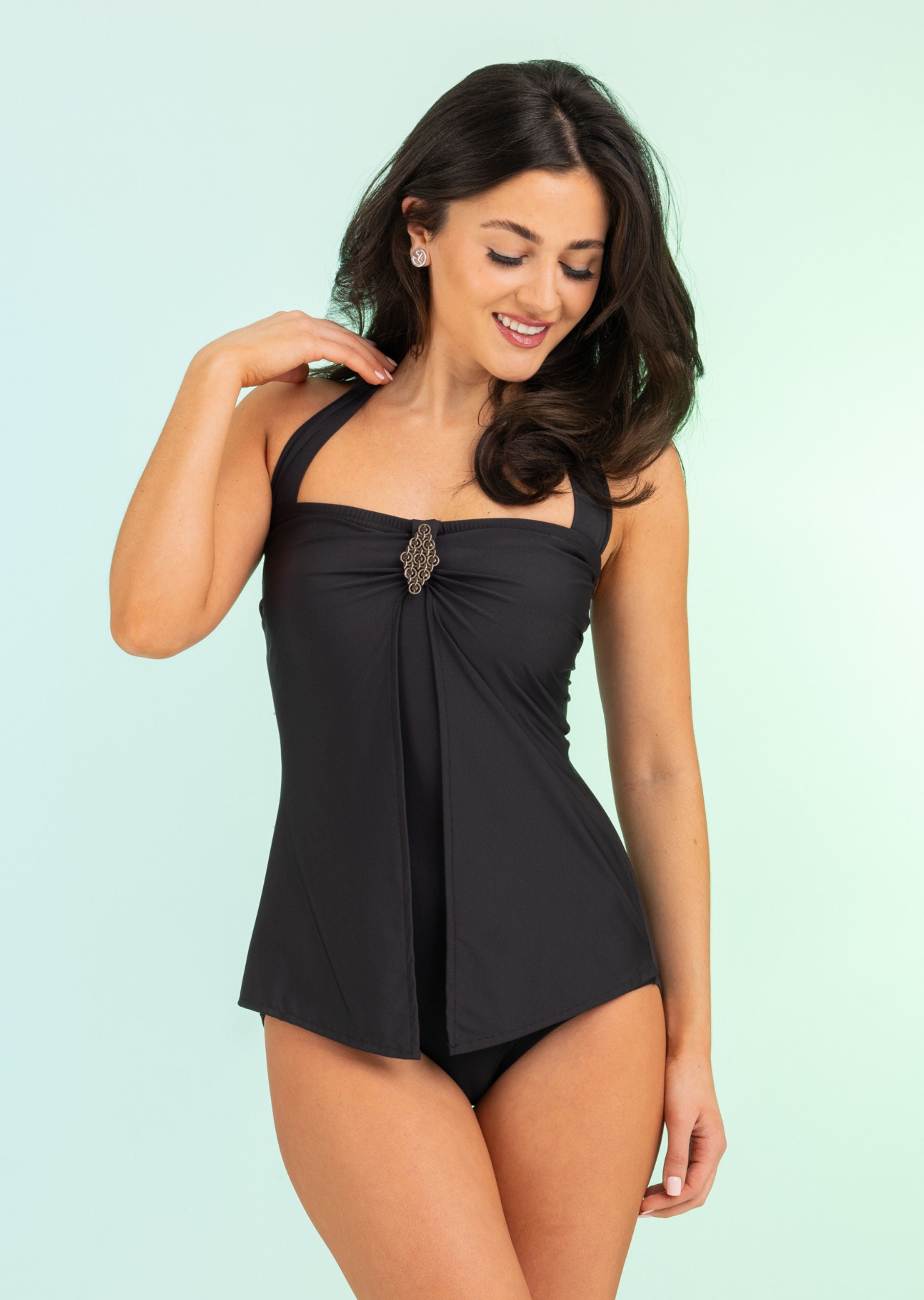 Black Wide Strap Bandeau One Piece with Overlay Flaps (354)