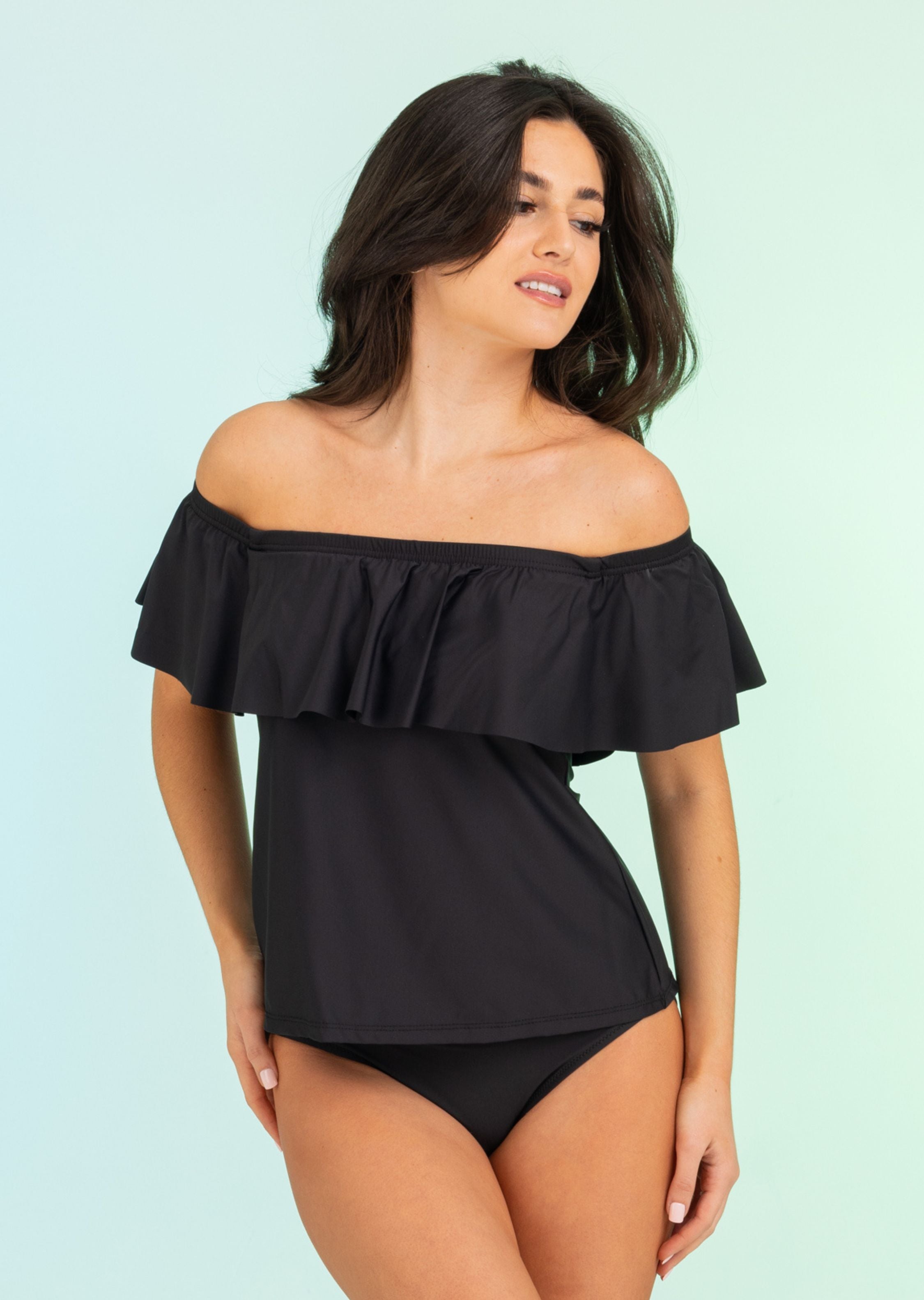 Black Off Shoulder Top with Bell Sleeve (FT-686)