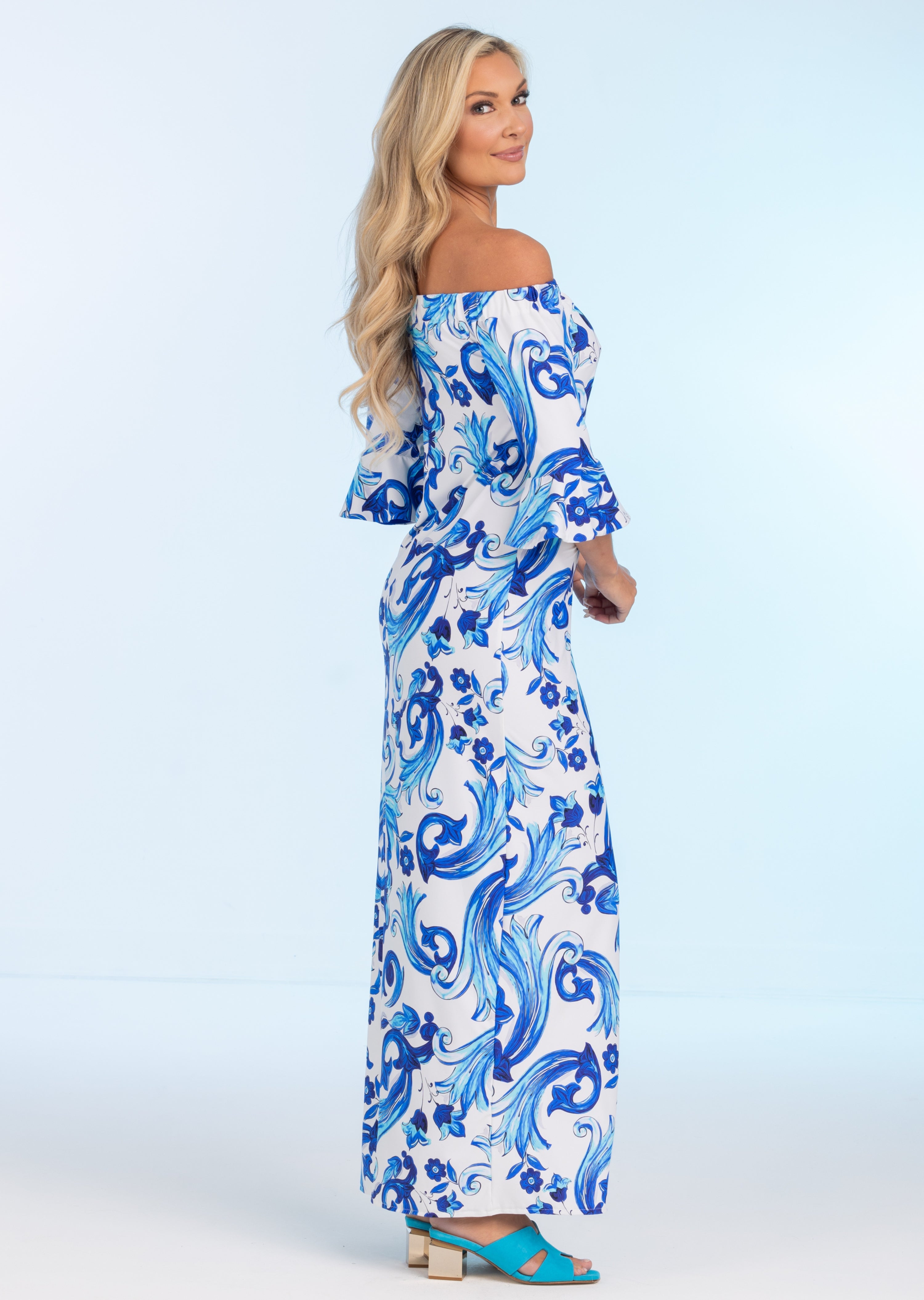 Genova Off Shoulder Dress with Bell Sleeve (GN-685)
