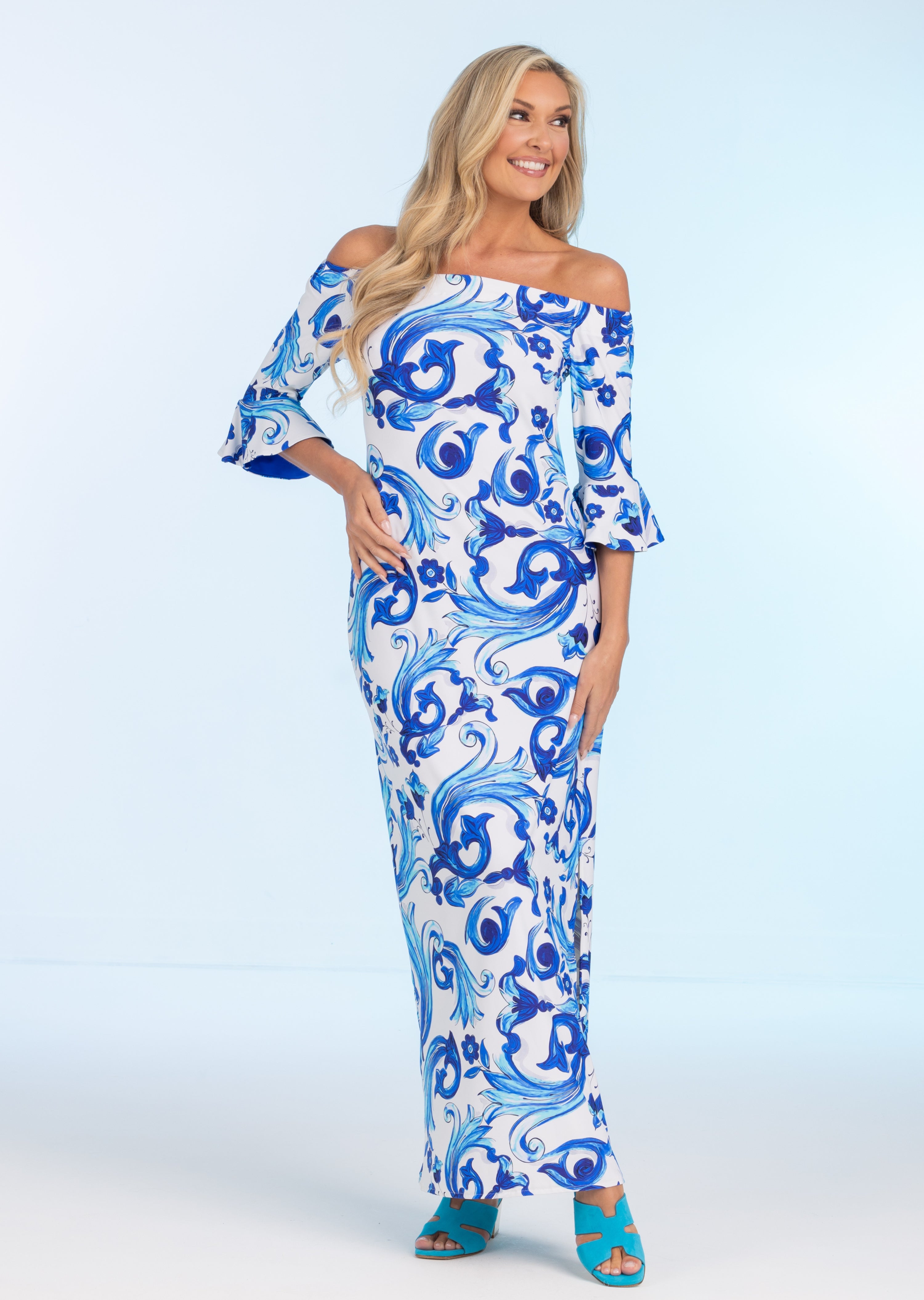 Genova Off Shoulder Dress with Bell Sleeve (GN-685)