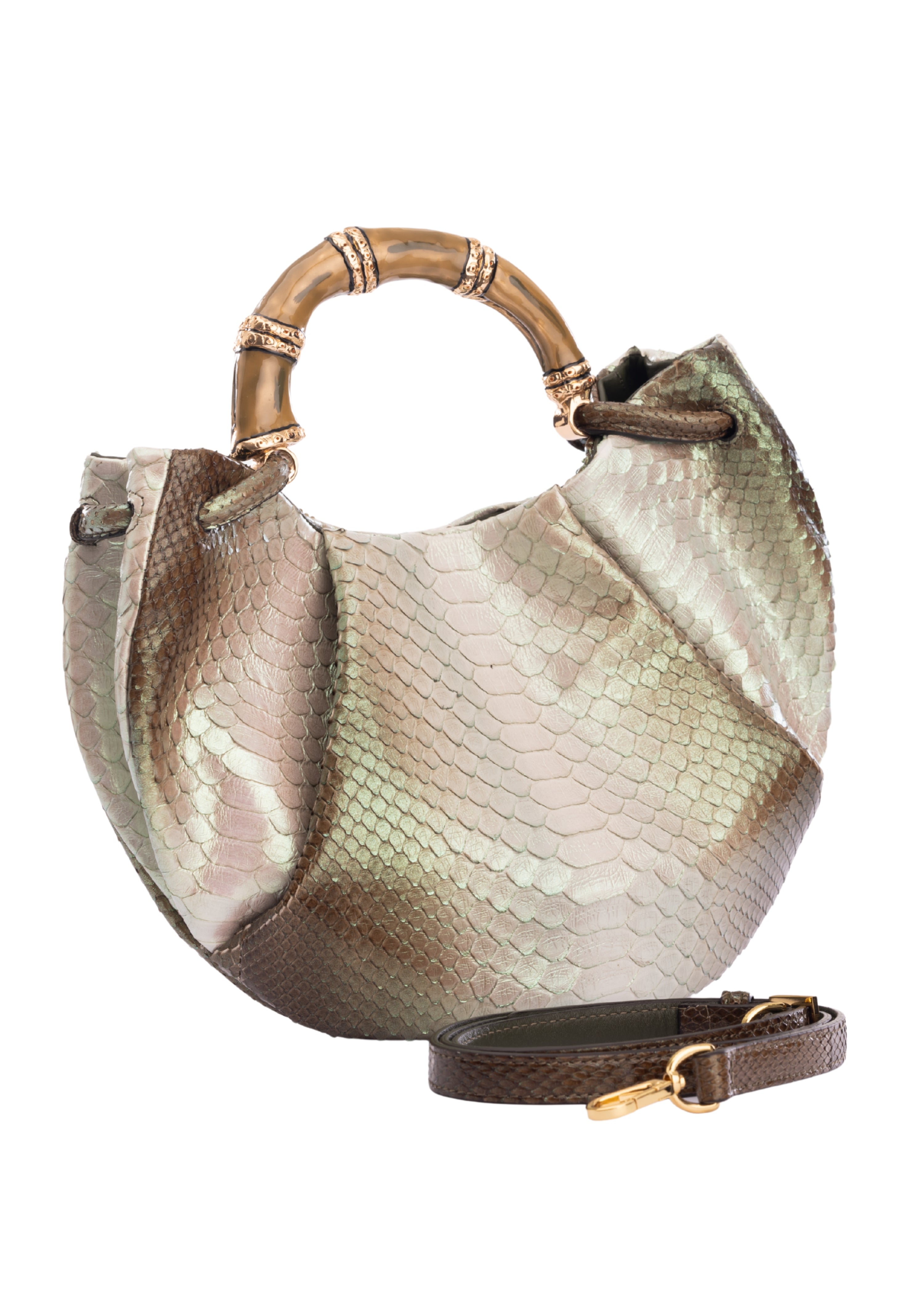 Green Kira Bamboo and Python Half Moon Handbag (8198)