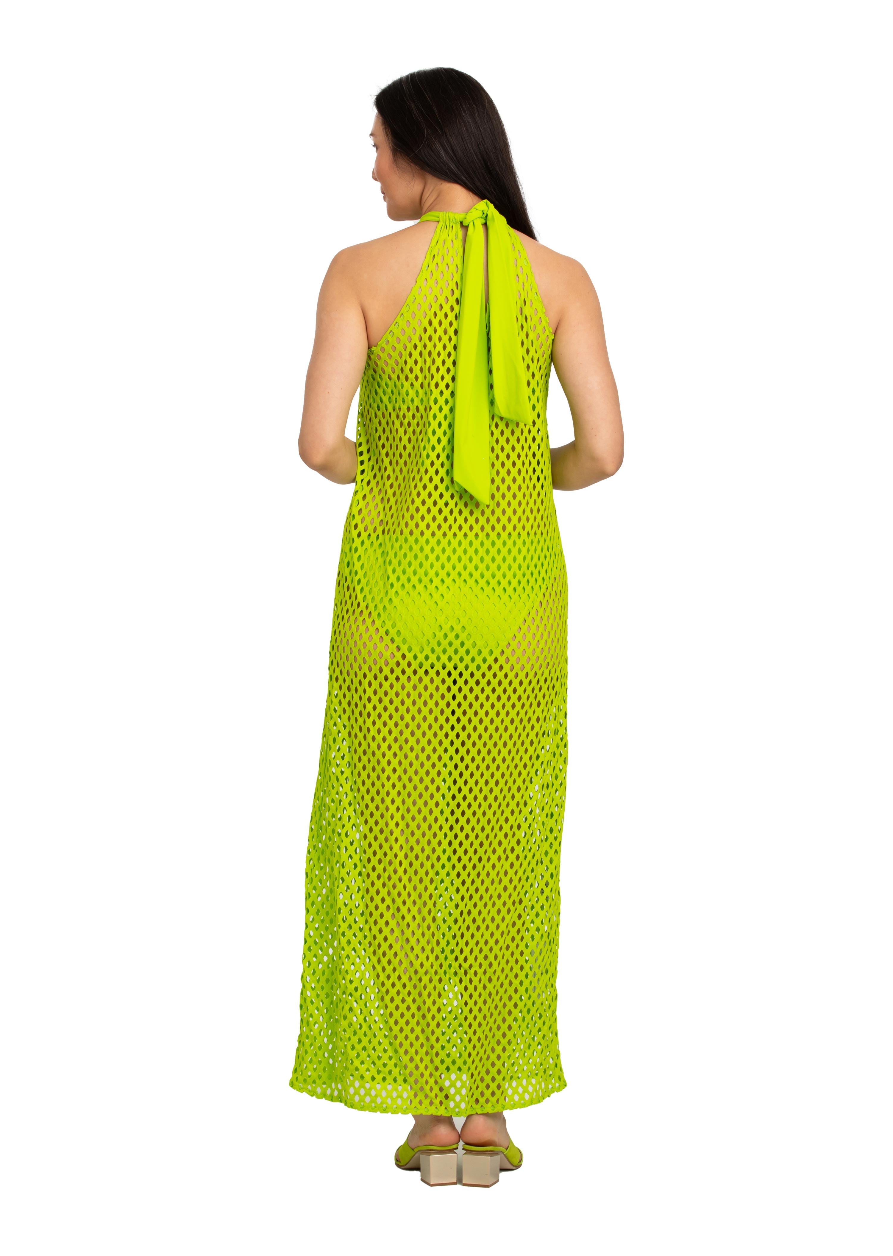 Lime Long Mesh Halter Dress (439c)