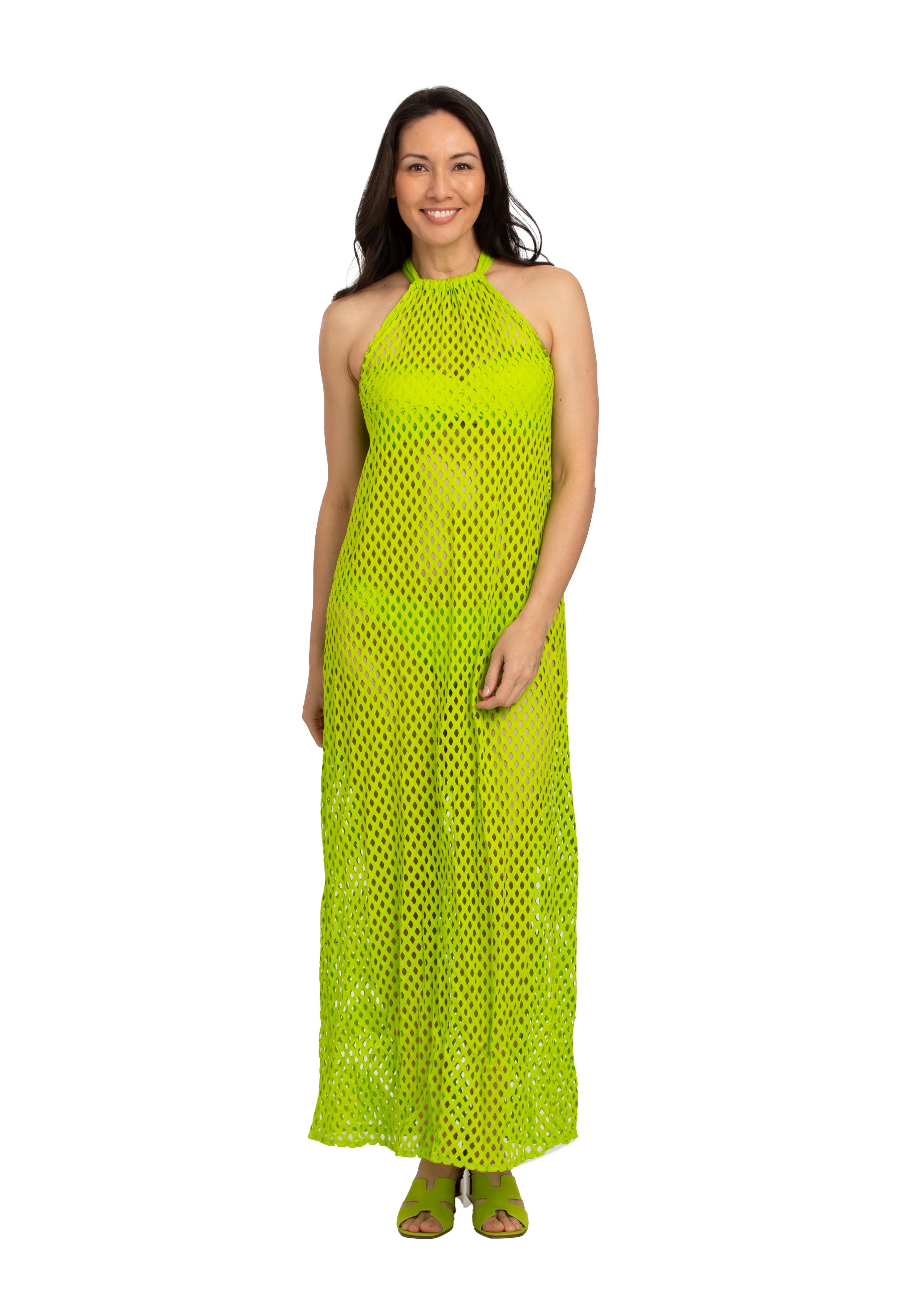 Lime Long Mesh Halter Dress (439c)