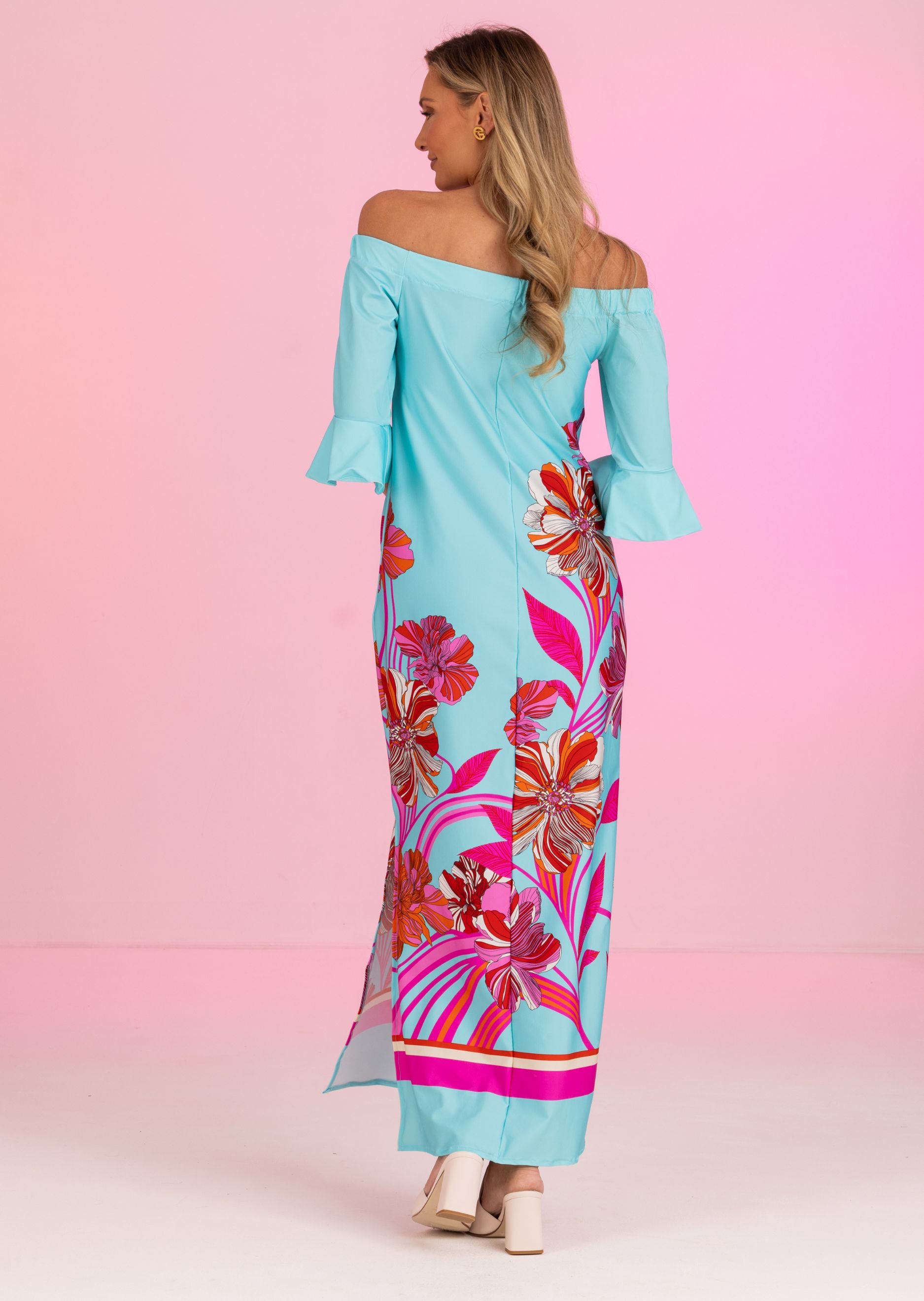 Menton Long Off Shoulder Dress with Bell Sleeve (MT-685)