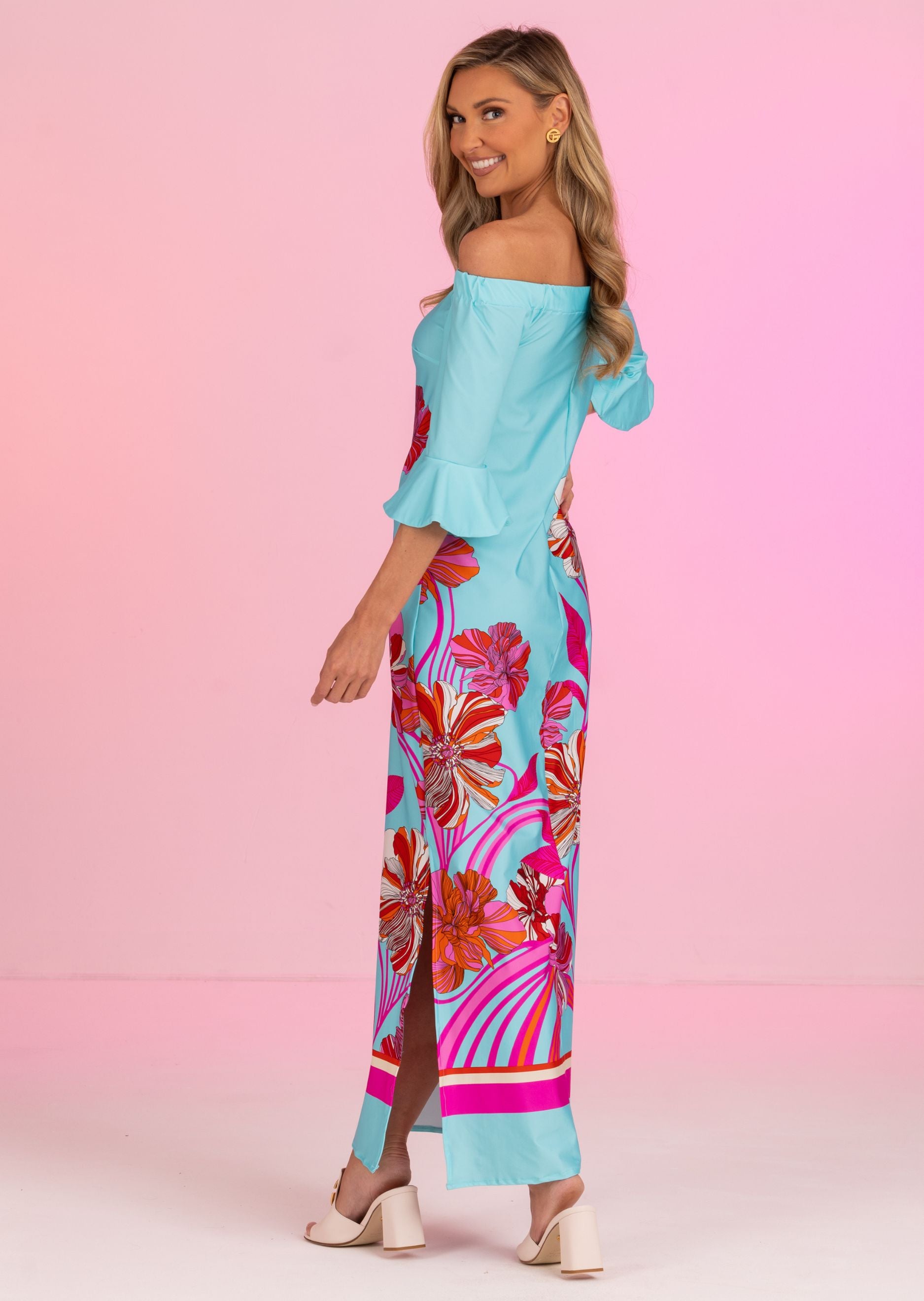 Menton Long Off Shoulder Dress with Bell Sleeve (MT-685)