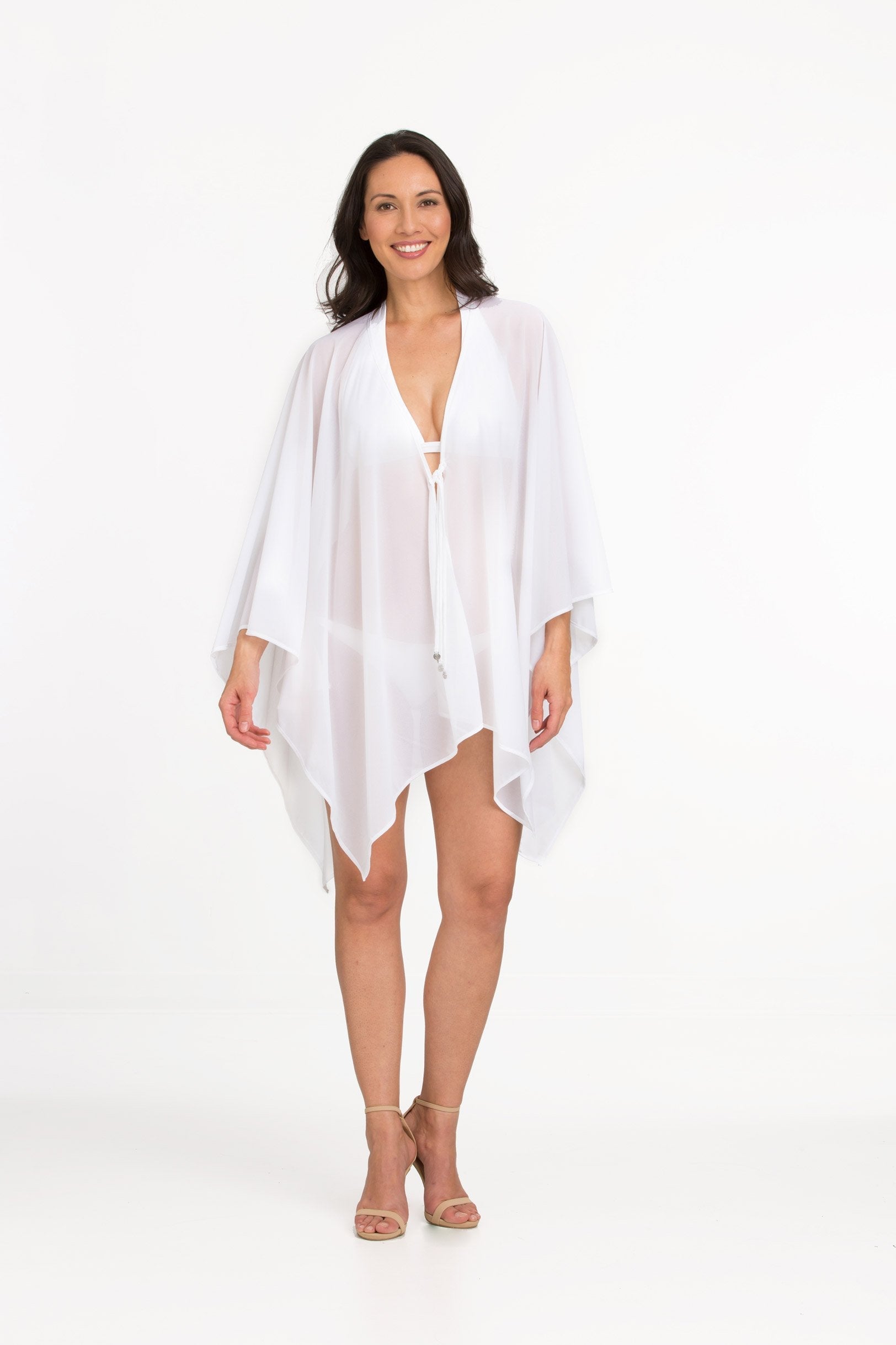 White Nylon Kaftan with Front Tie (466)