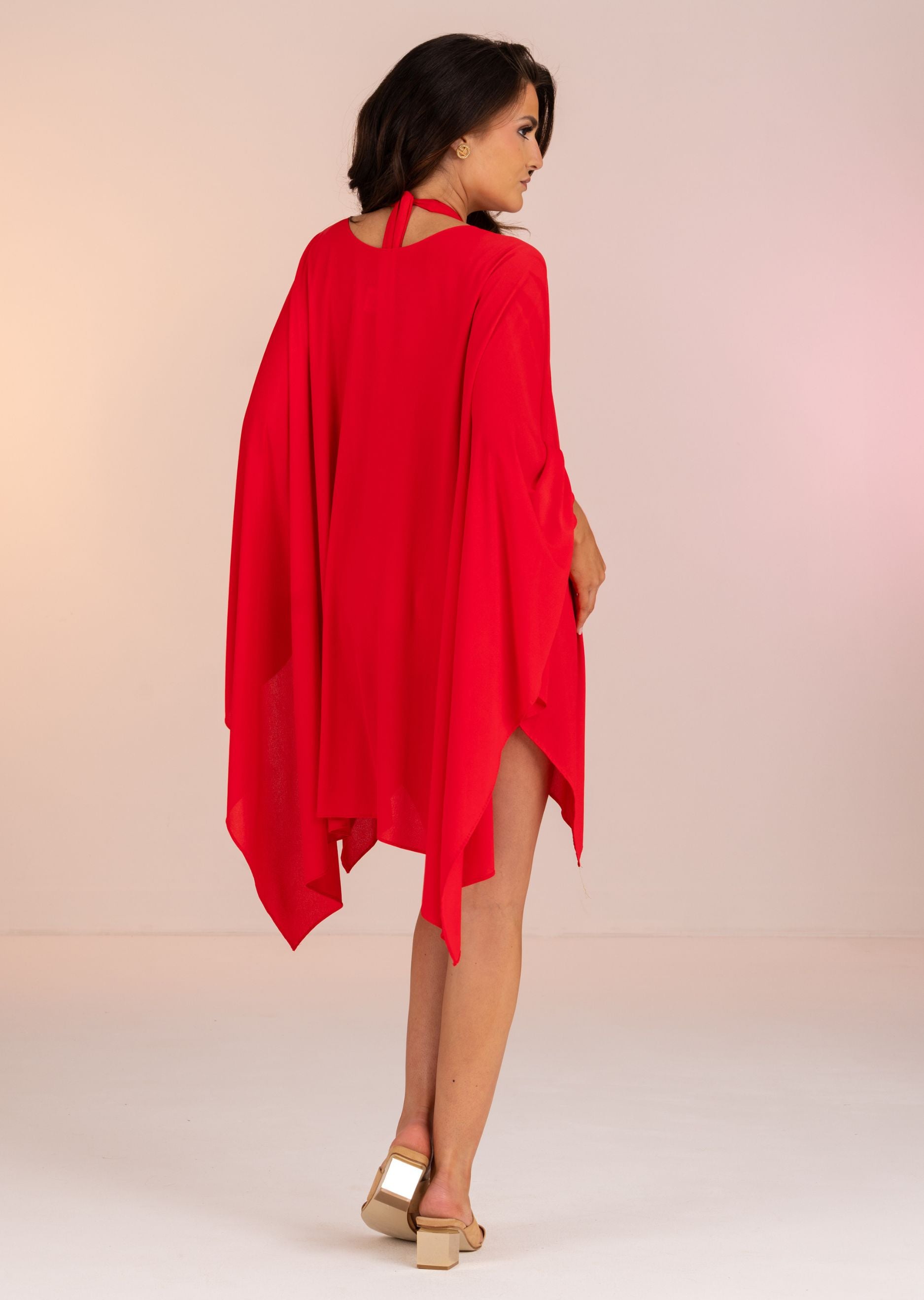Red Nylon Kaftan with Front Tie (466)