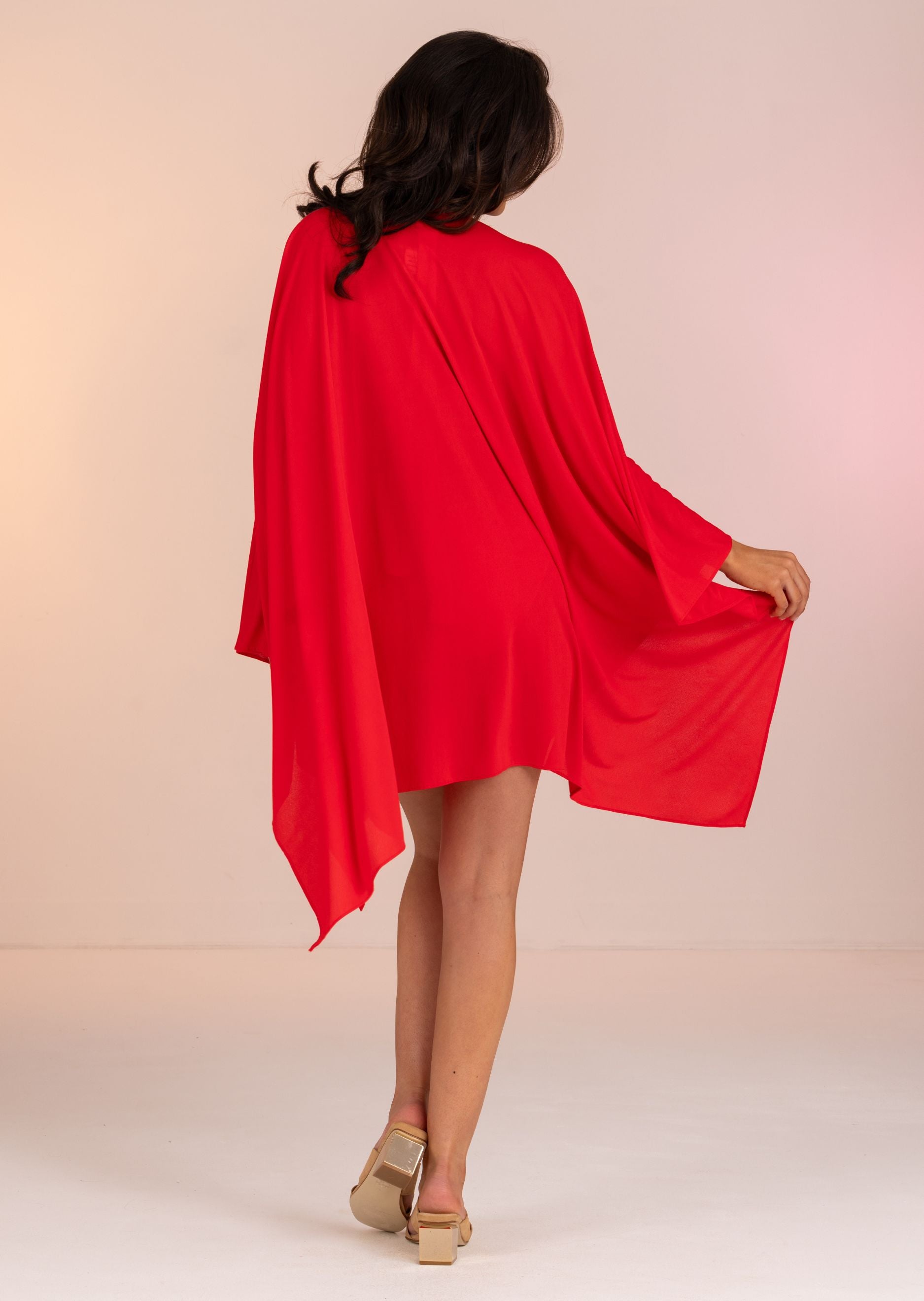 Red Nylon Kaftan with Front Tie (466)