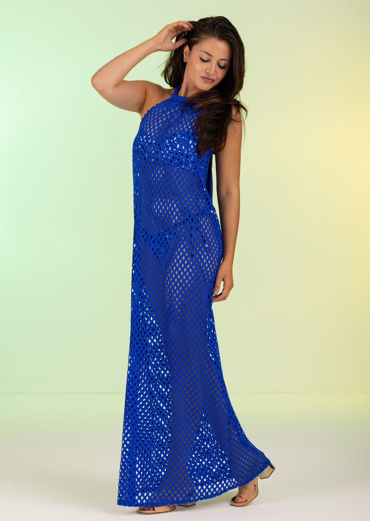 Royal Long Mesh Halter Dress (439c)