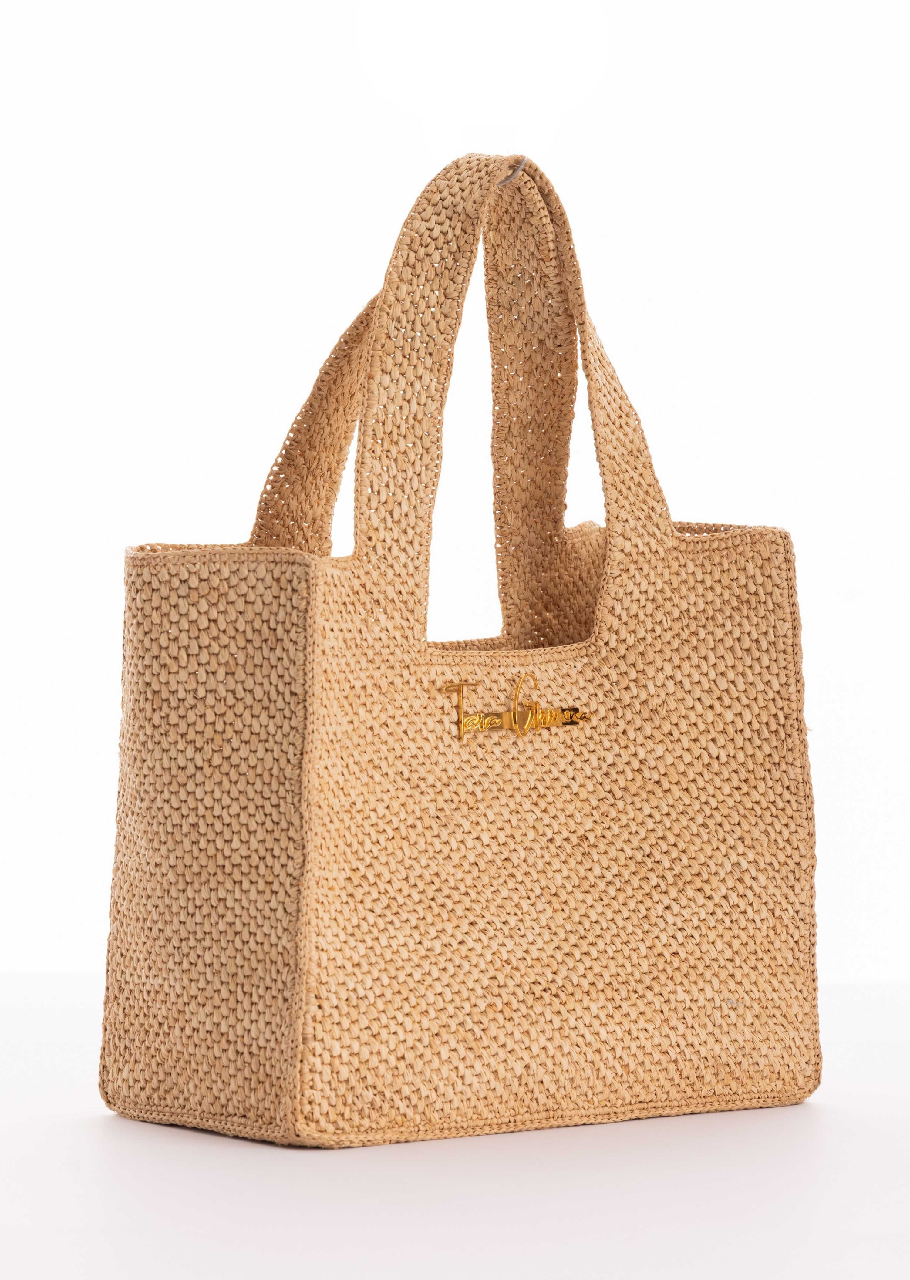 Raffia Tote Bag with TG Hardware (81106)