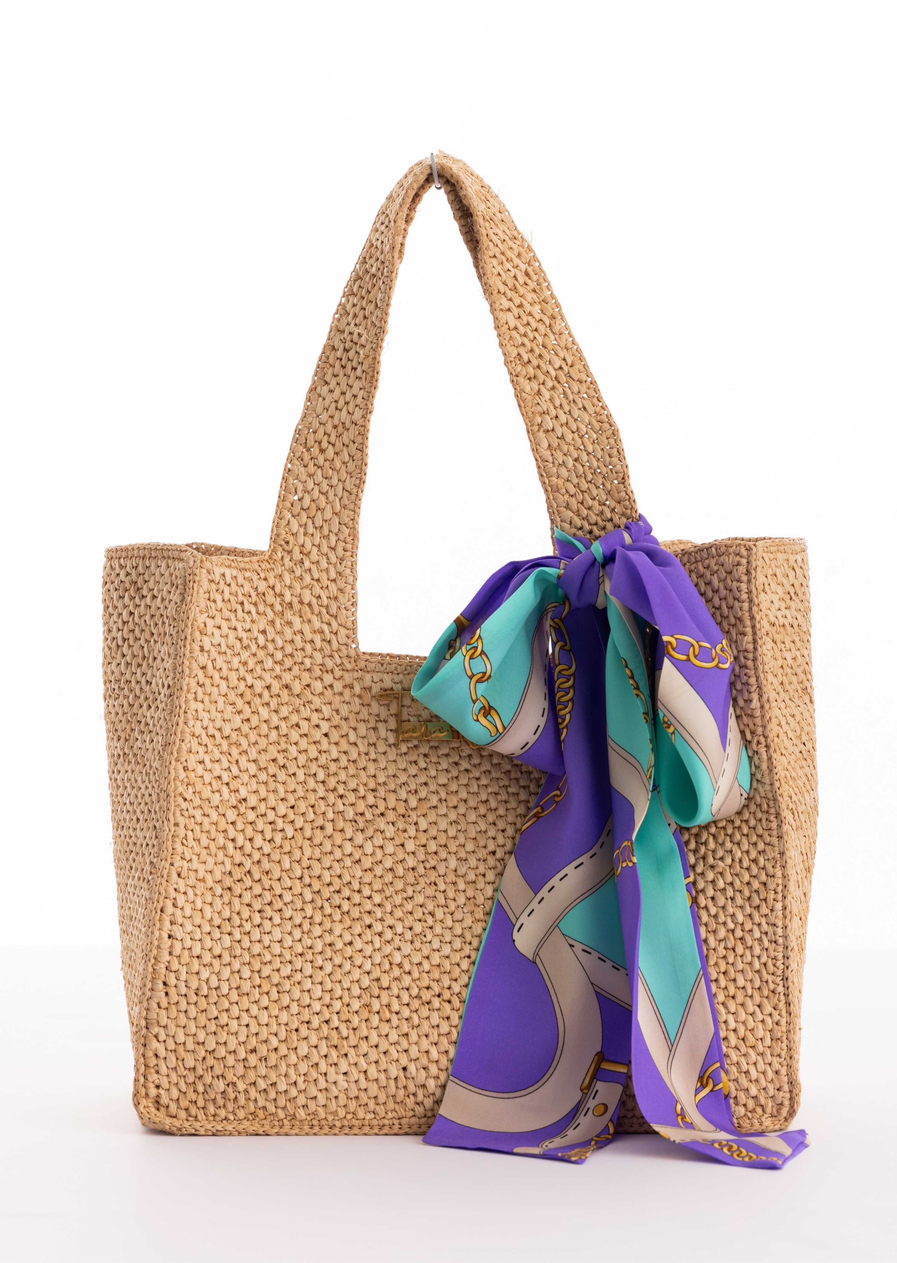 Raffia Tote Bag with TG Hardware (81106)
