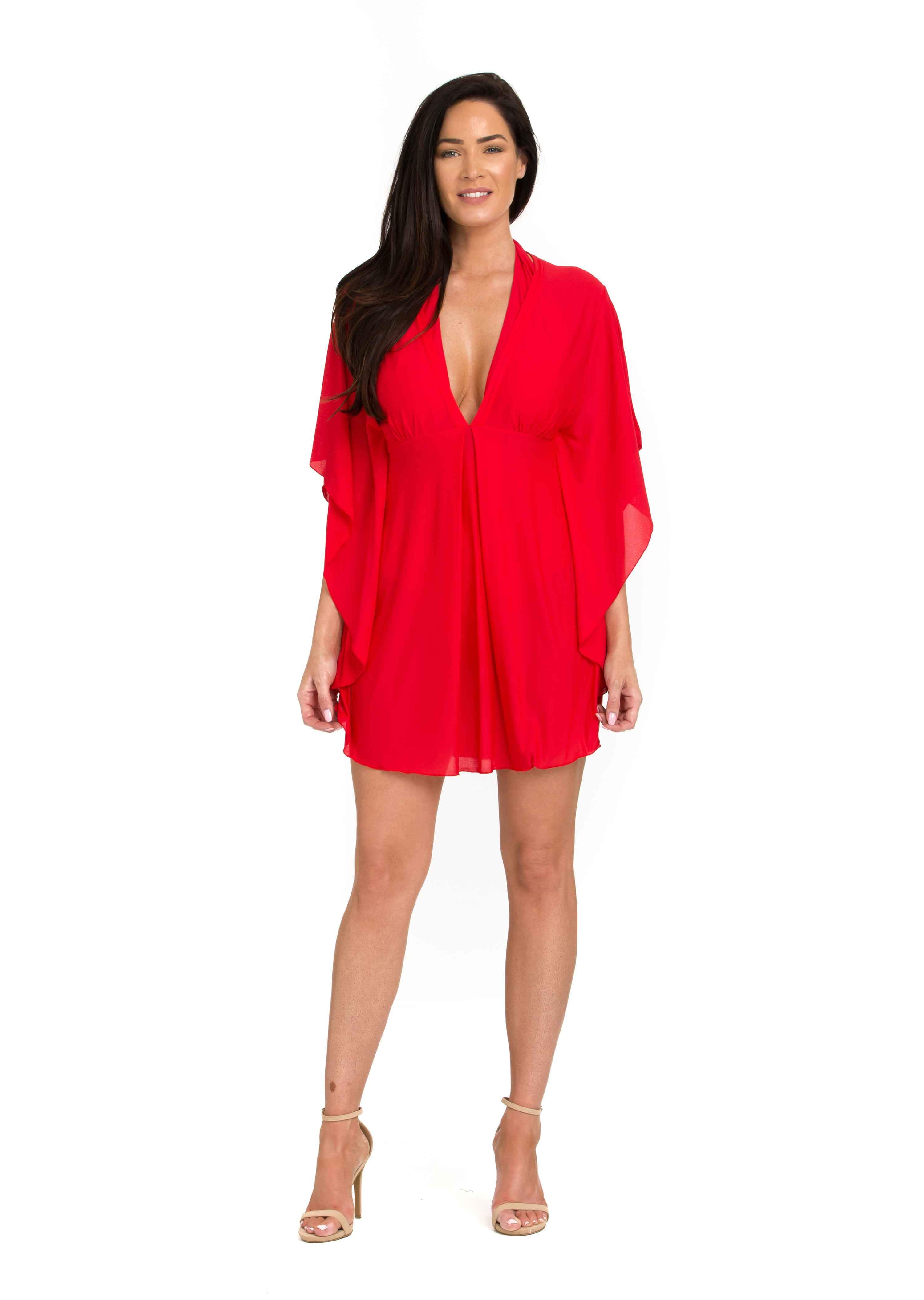 Red V-Neck Kaftan Cover Up (417)