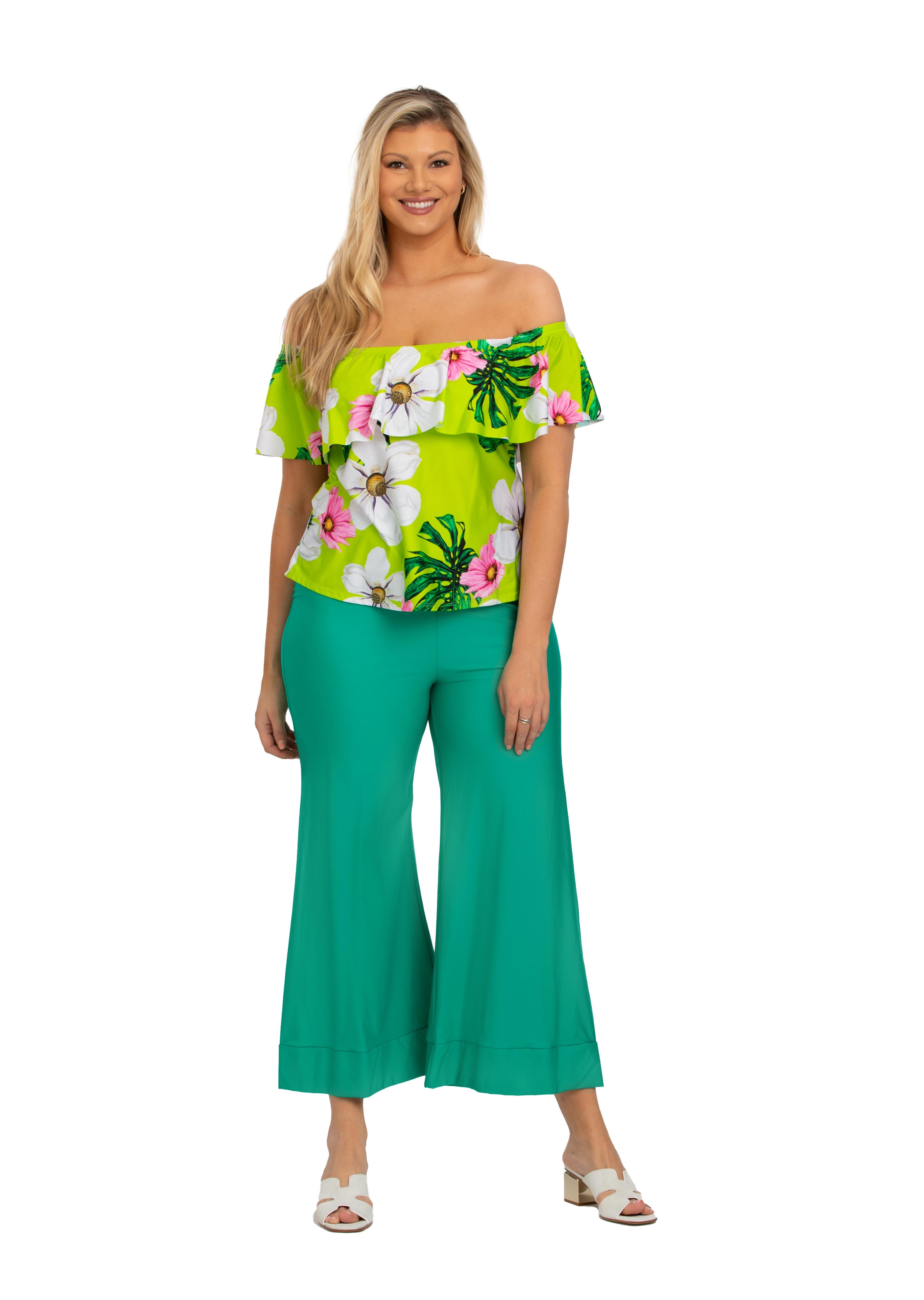 Solid Ankle Palazzo Pants with Cuff (Style 652)