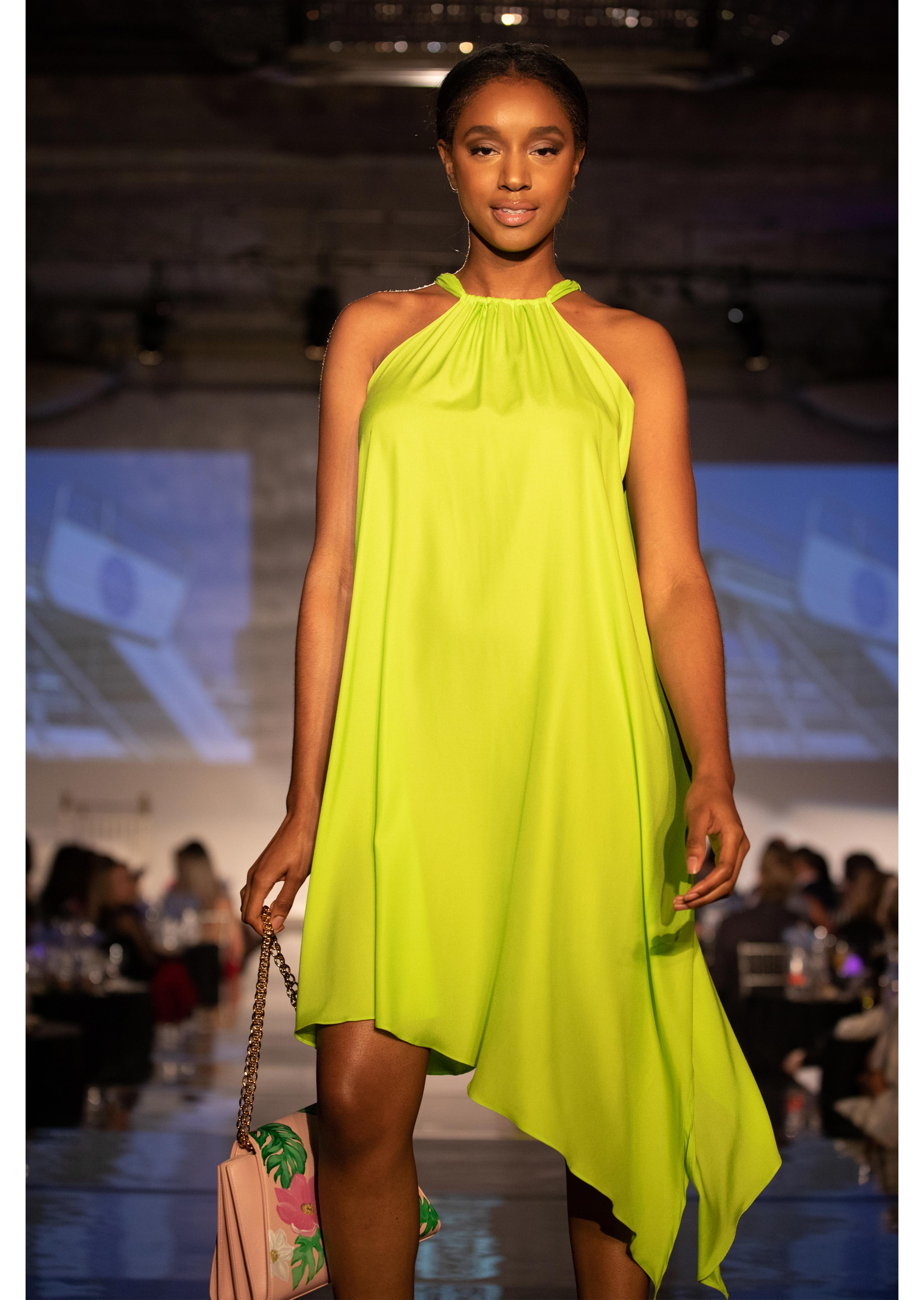 Lime Asymmetrical Silk Dress (LM-649)