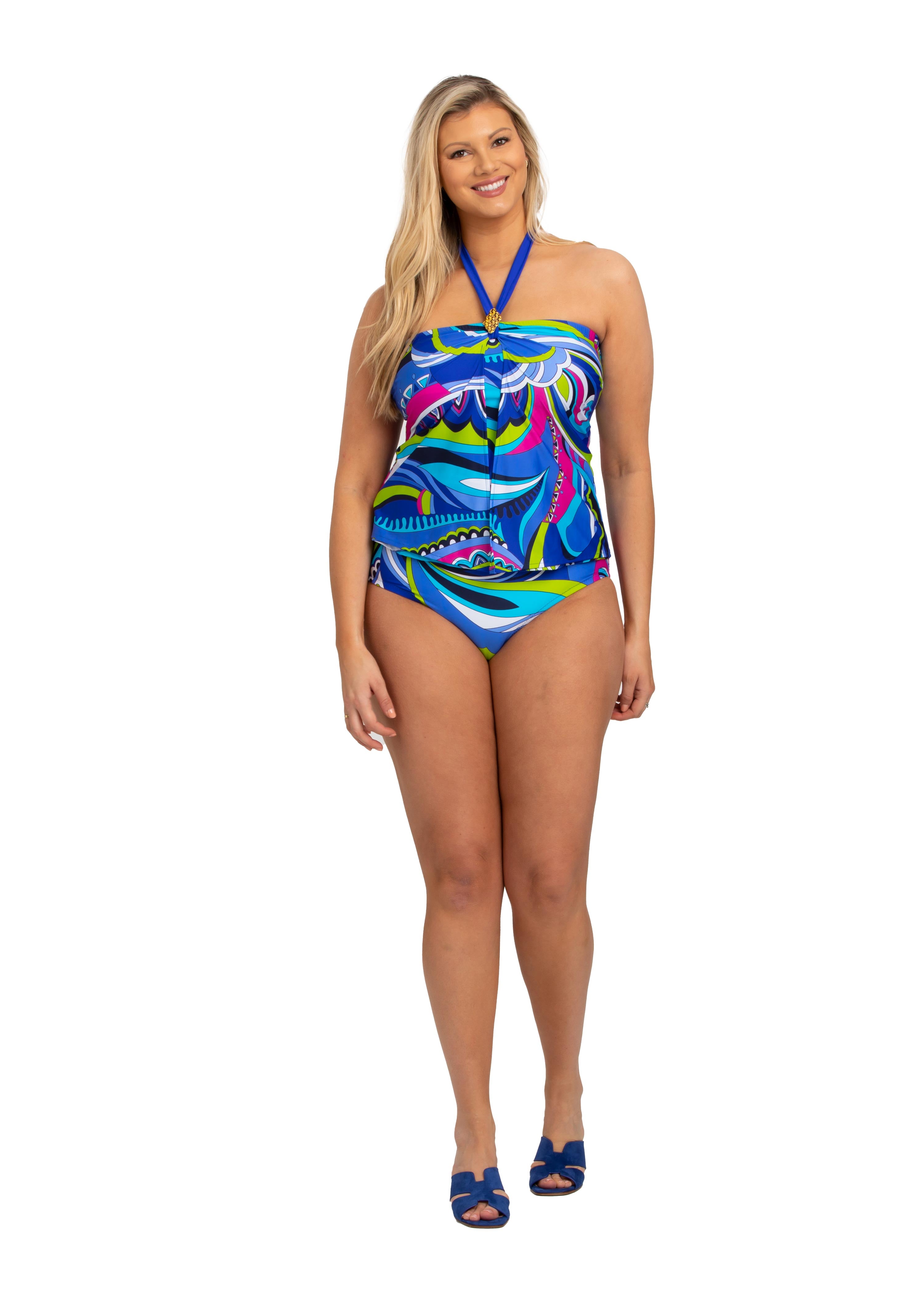 Puglia Overlay Split Front Tankini with Neck Ties (PL-144)