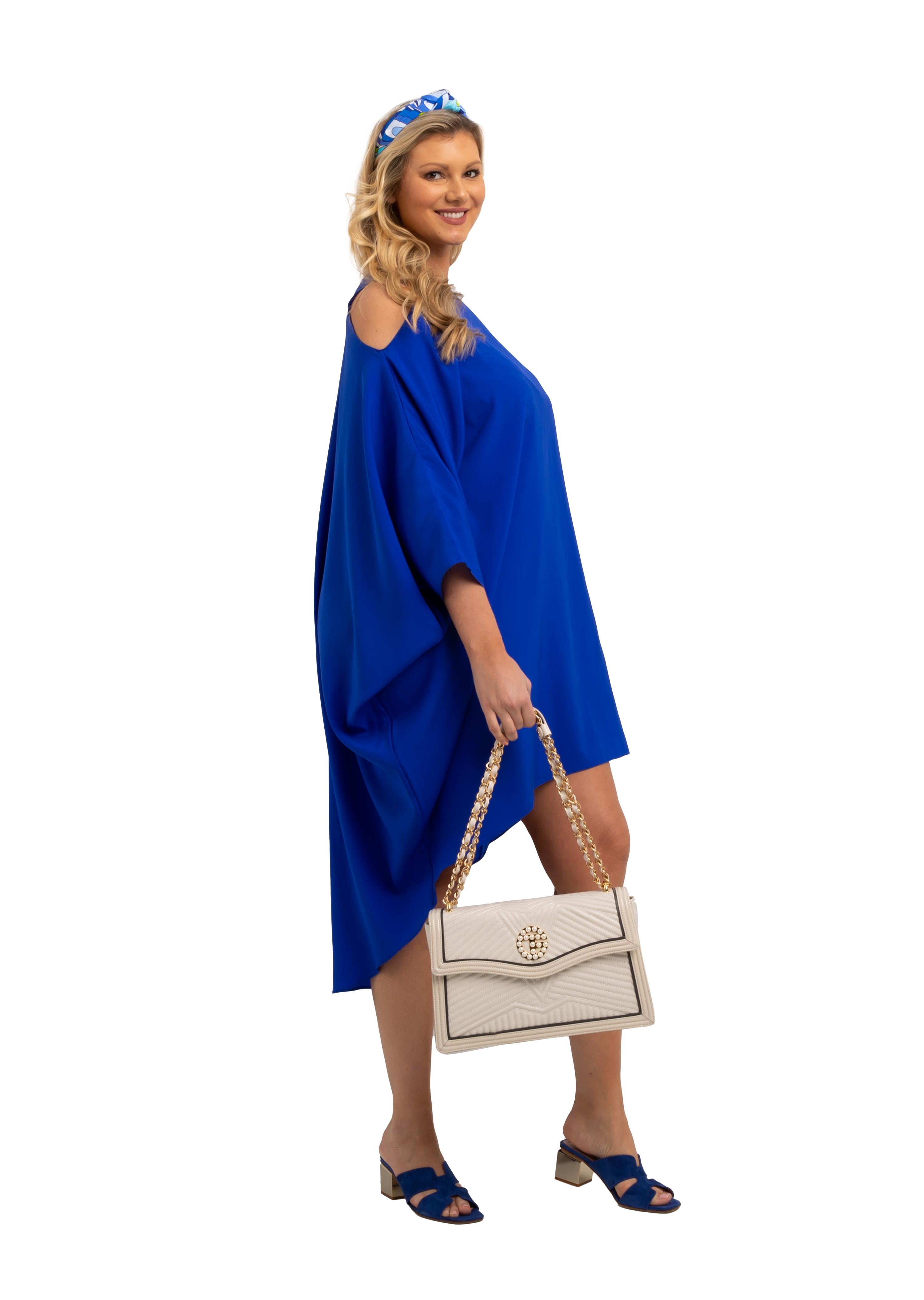 Royal Silk Cold Shoulder High Low Dress (669)