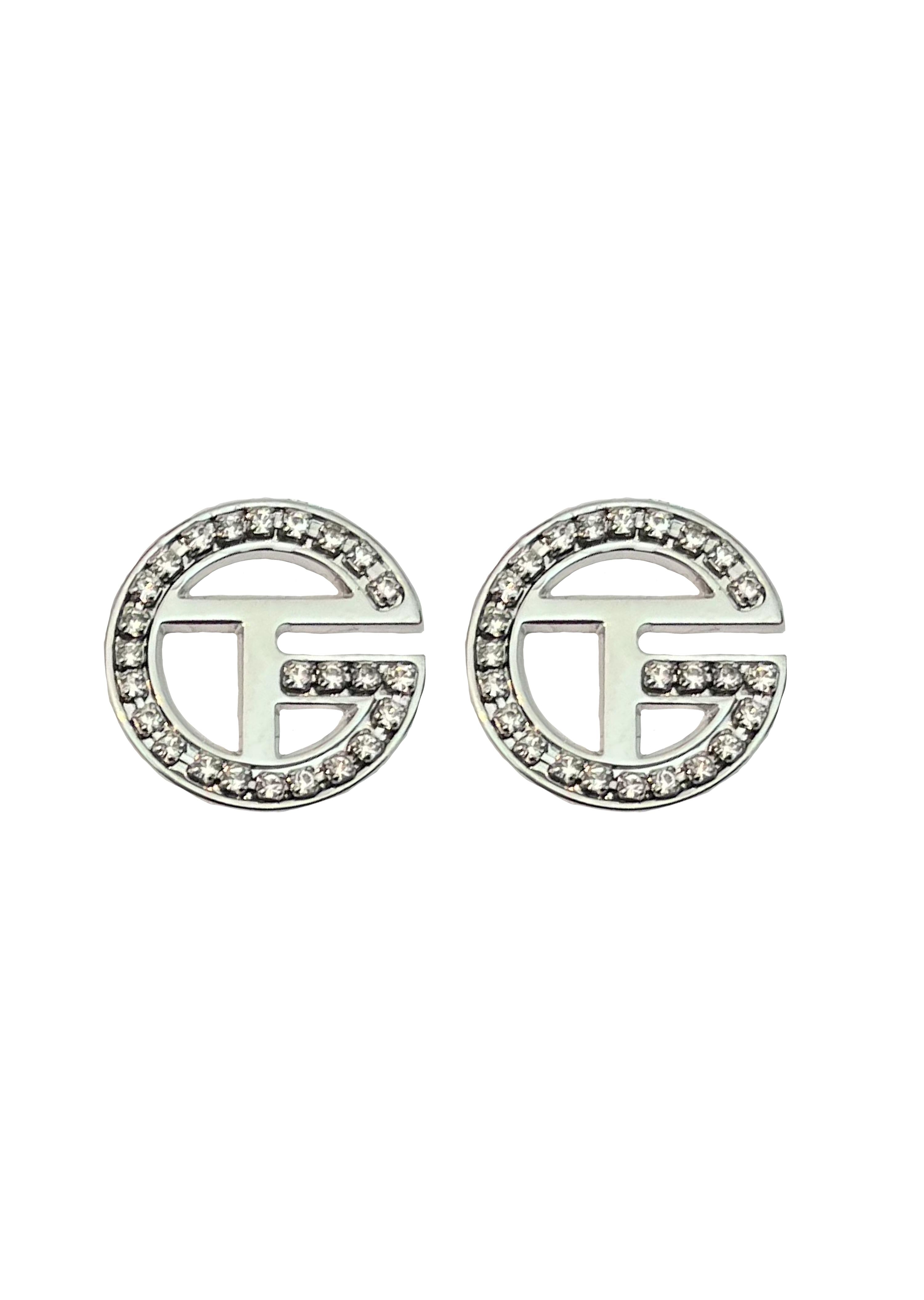 Austrian Crystal Tara Grinna Logo Stud Earrings