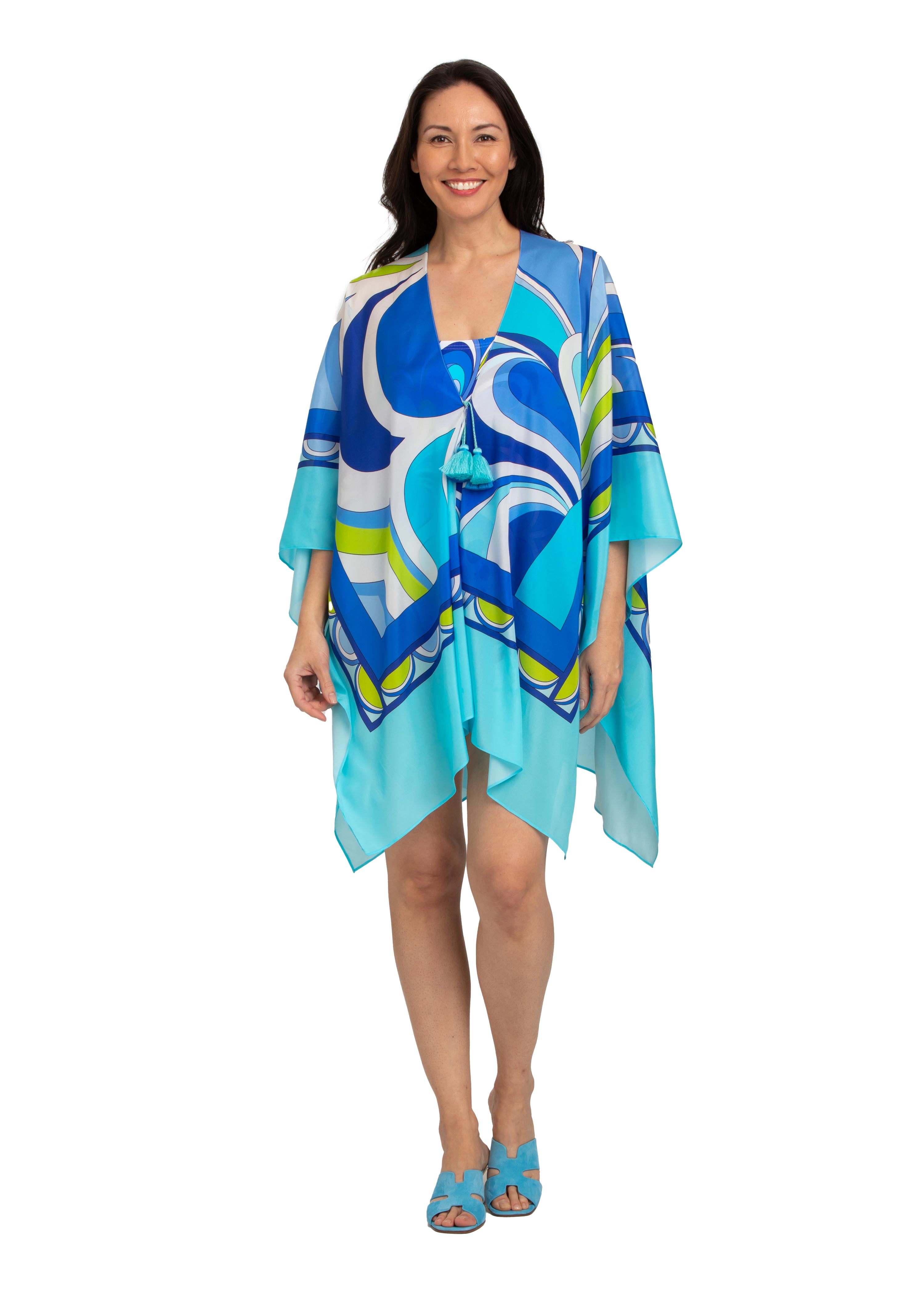 Vietri Sul Mare Silk Kaftan with Front Tassel Tie (Style 466)