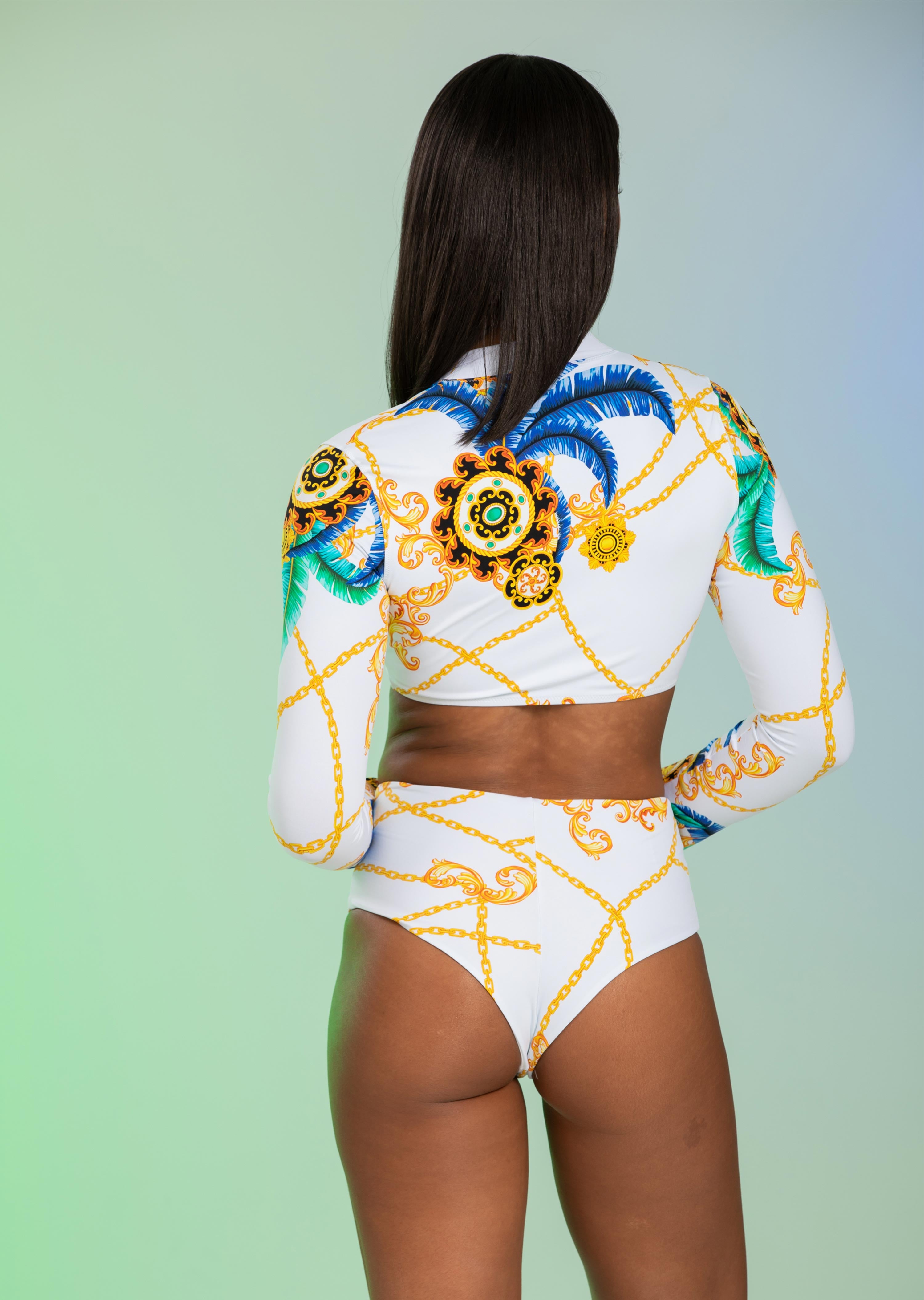 Lecco Long Sleeve Crop Rash Guard Bikini Top (LC-187)