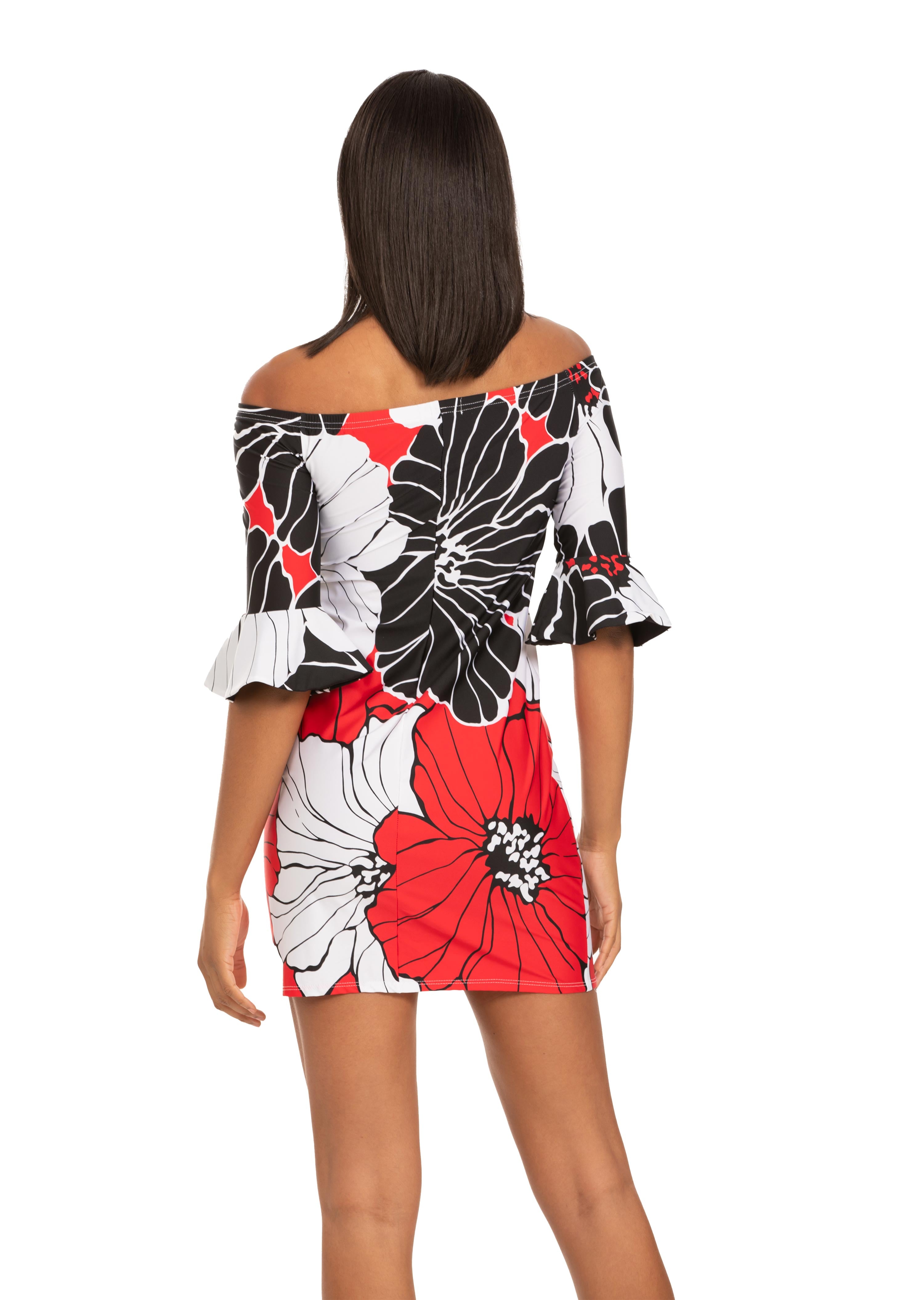 La Spezia Off Shoulder Dress with Ruffle Sleeve (LS-673)