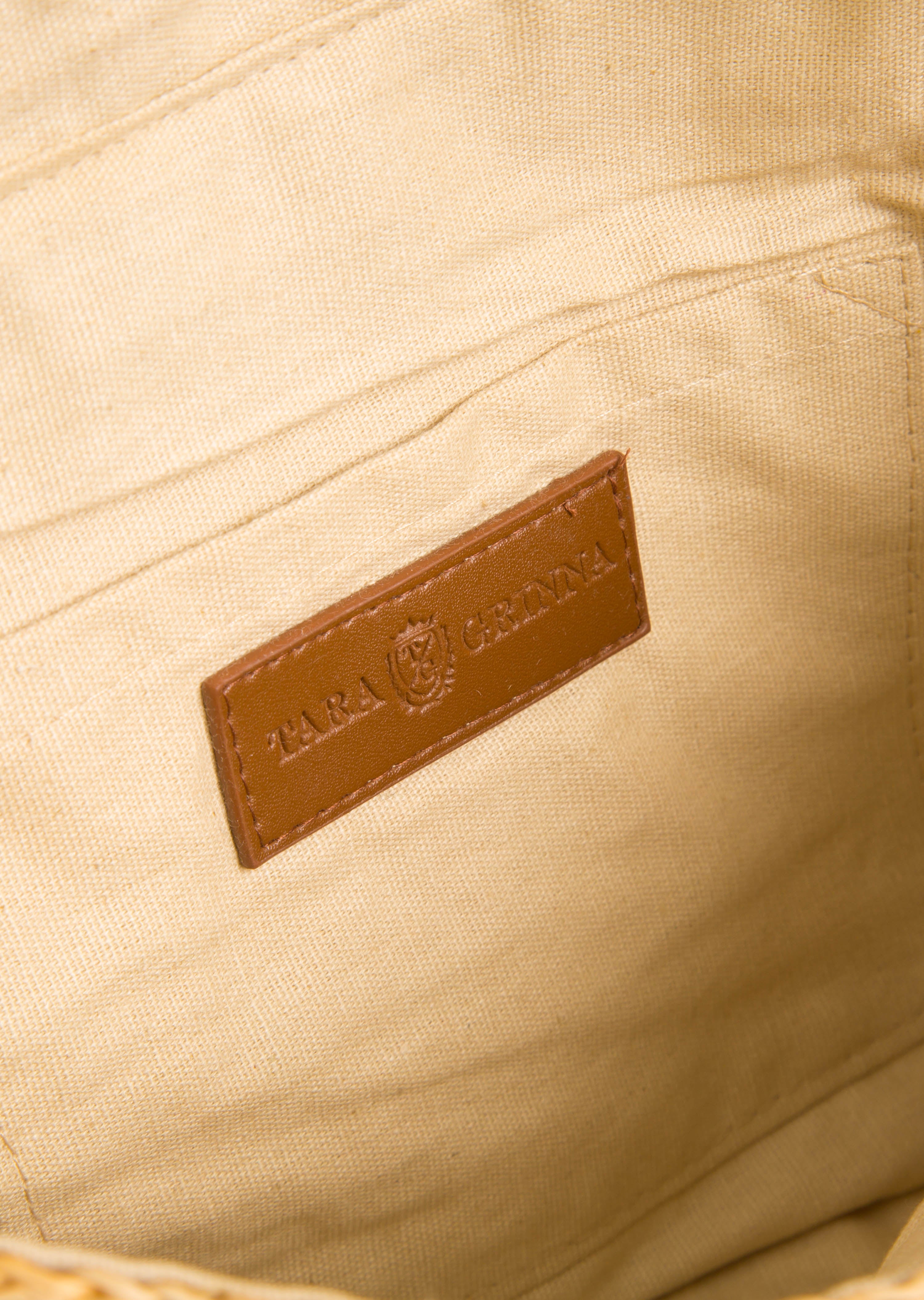 Raffia Envelope Clutch with Leather Braid Tassel