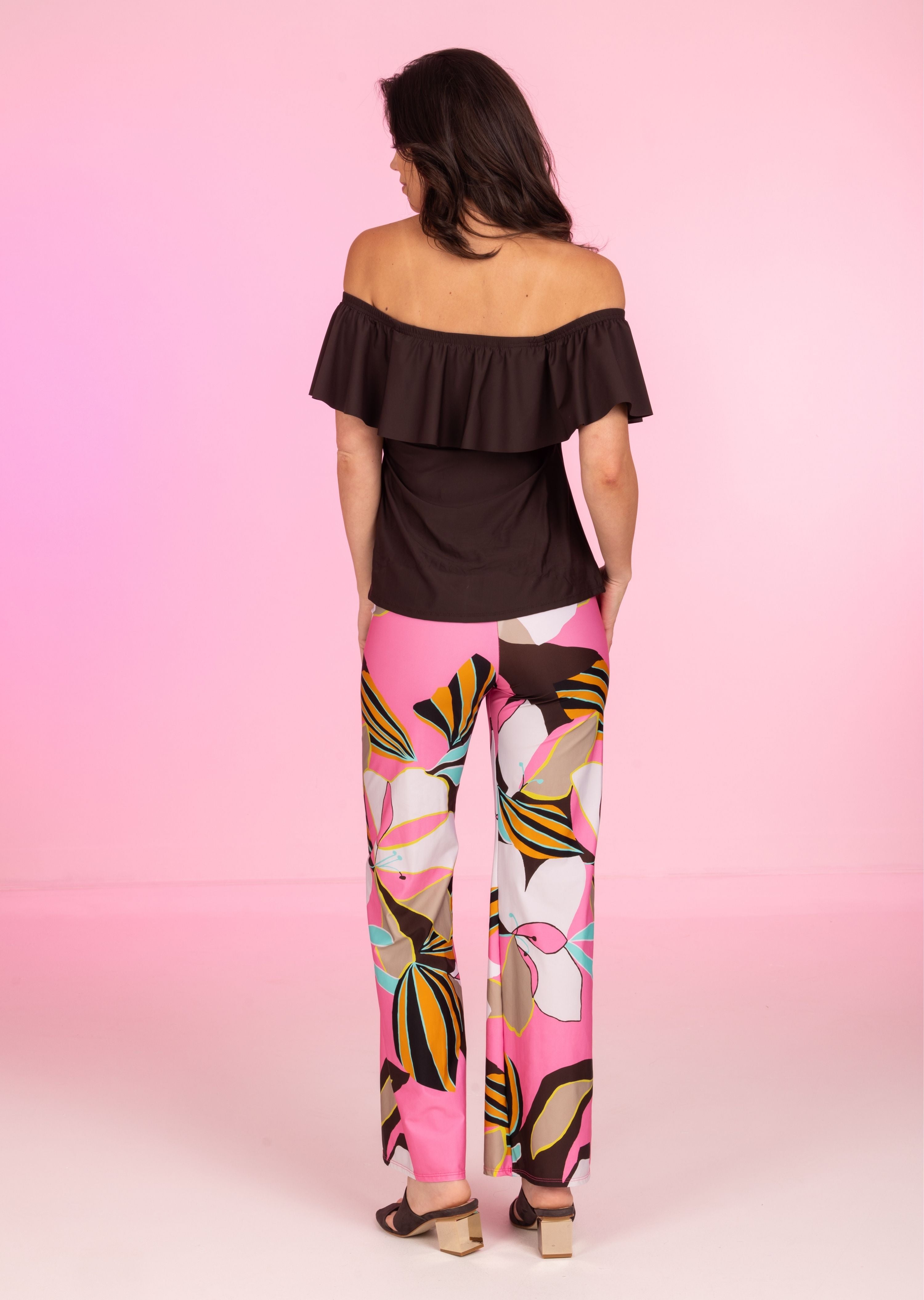 Solid Off Shoulder Loose Fit Flounce Bandini (Style 176)
