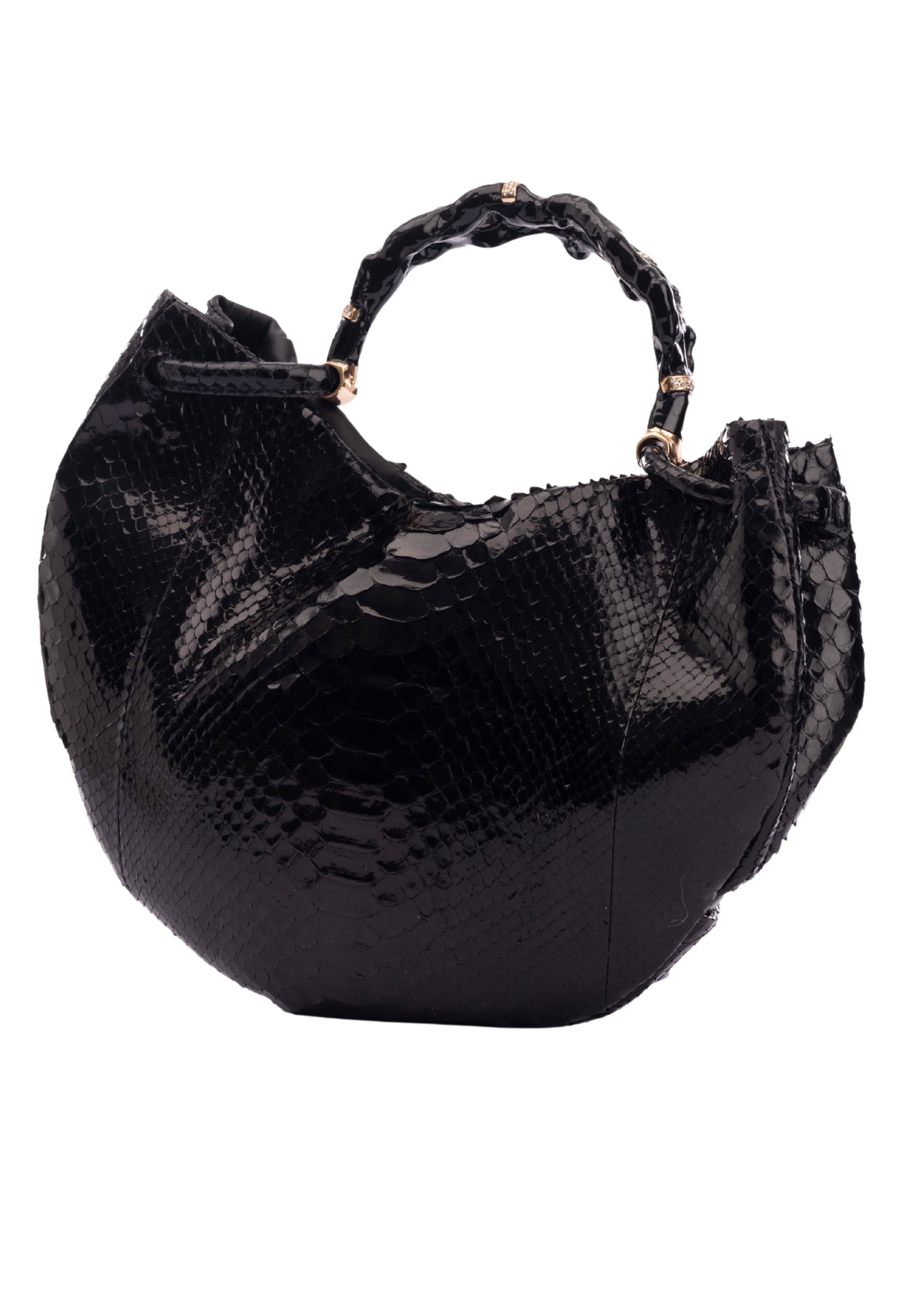 Black Kira Bamboo and Python Half Moon Handbag (8198)