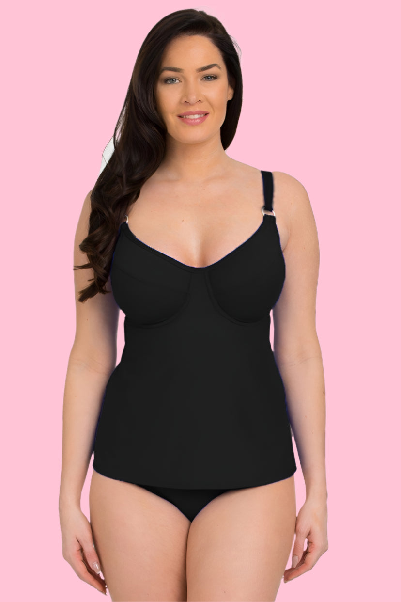 Black Underwire Bra Tankini with Apron Back (Style 112)