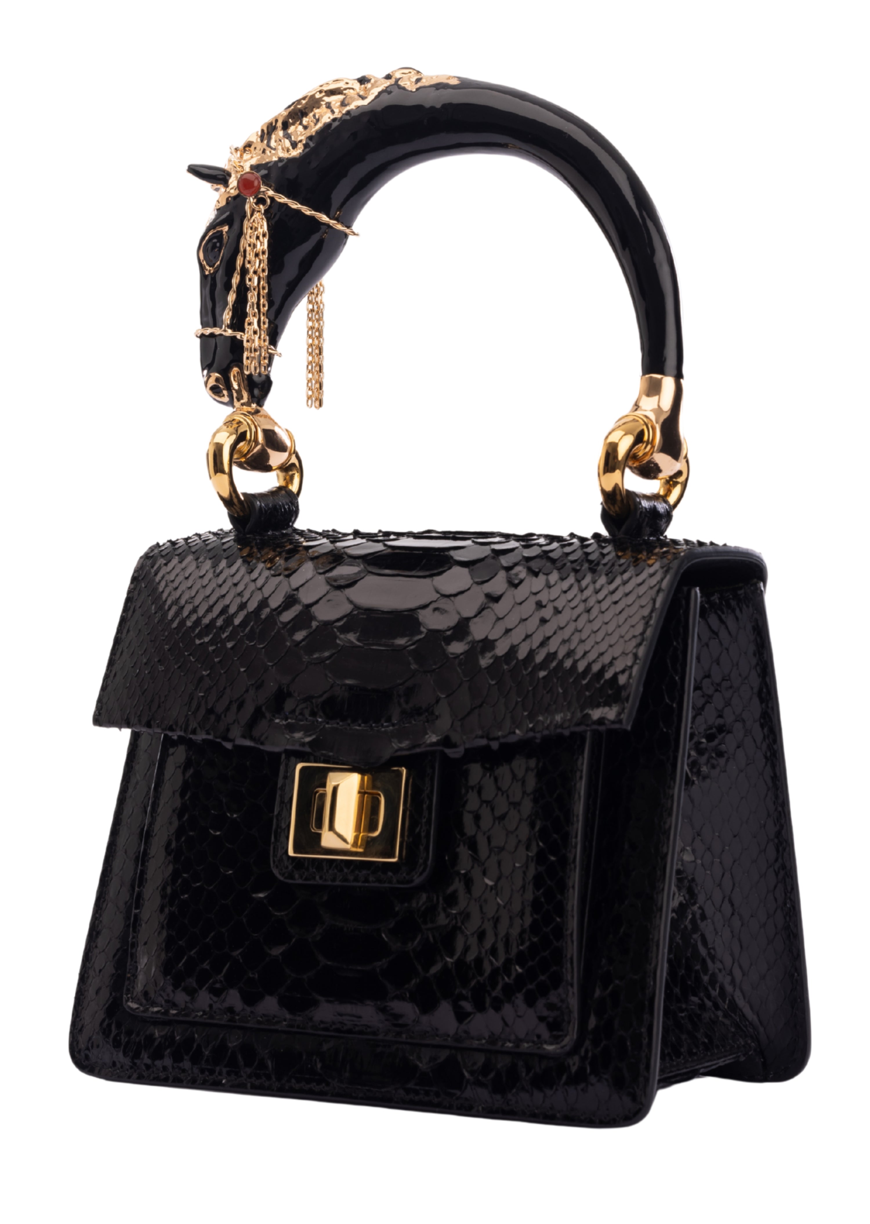 Black Otis Horse Top Handle Handbag (8199)