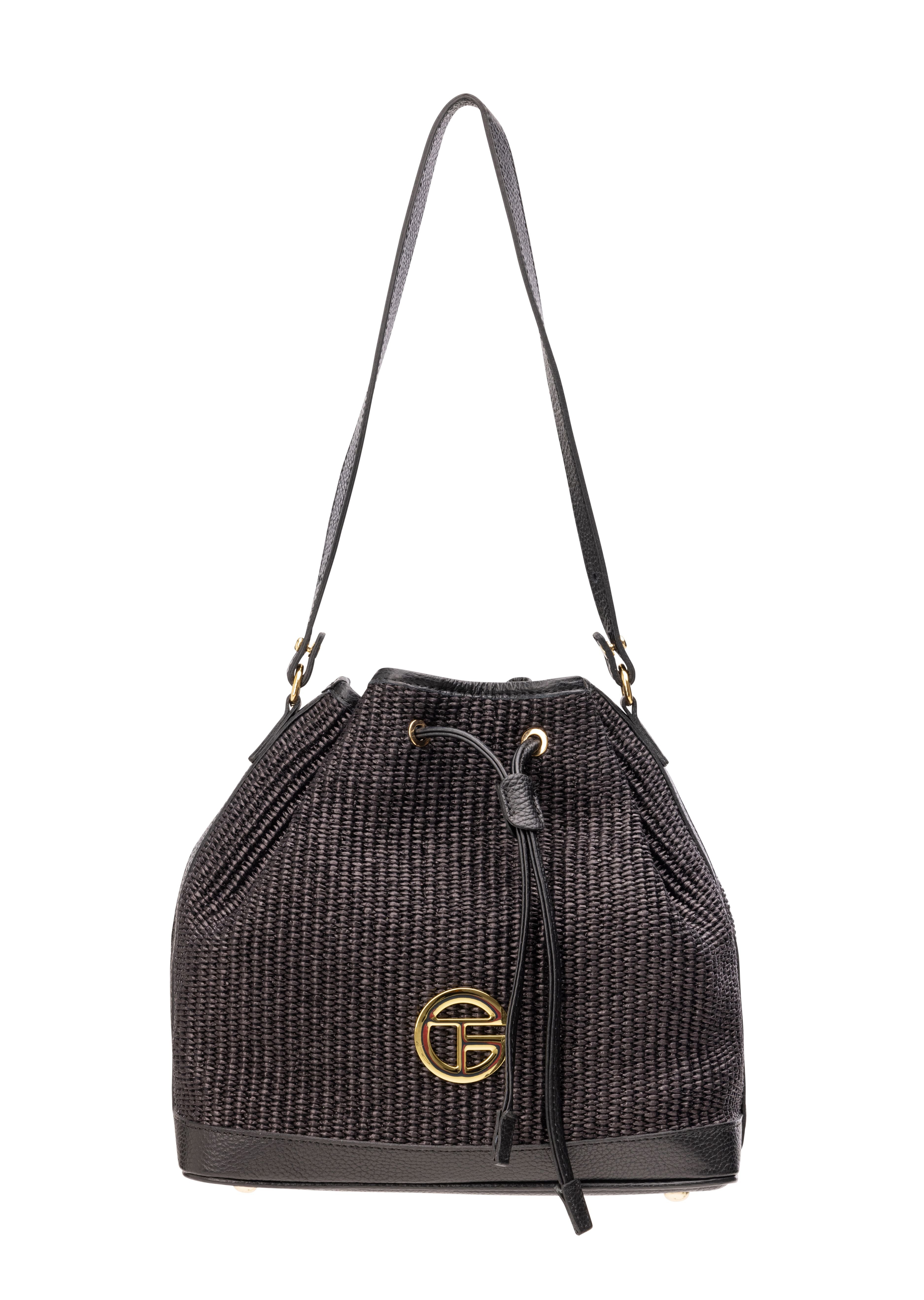 The Riviera Raffia Bucket Bag - Midnight (8301)