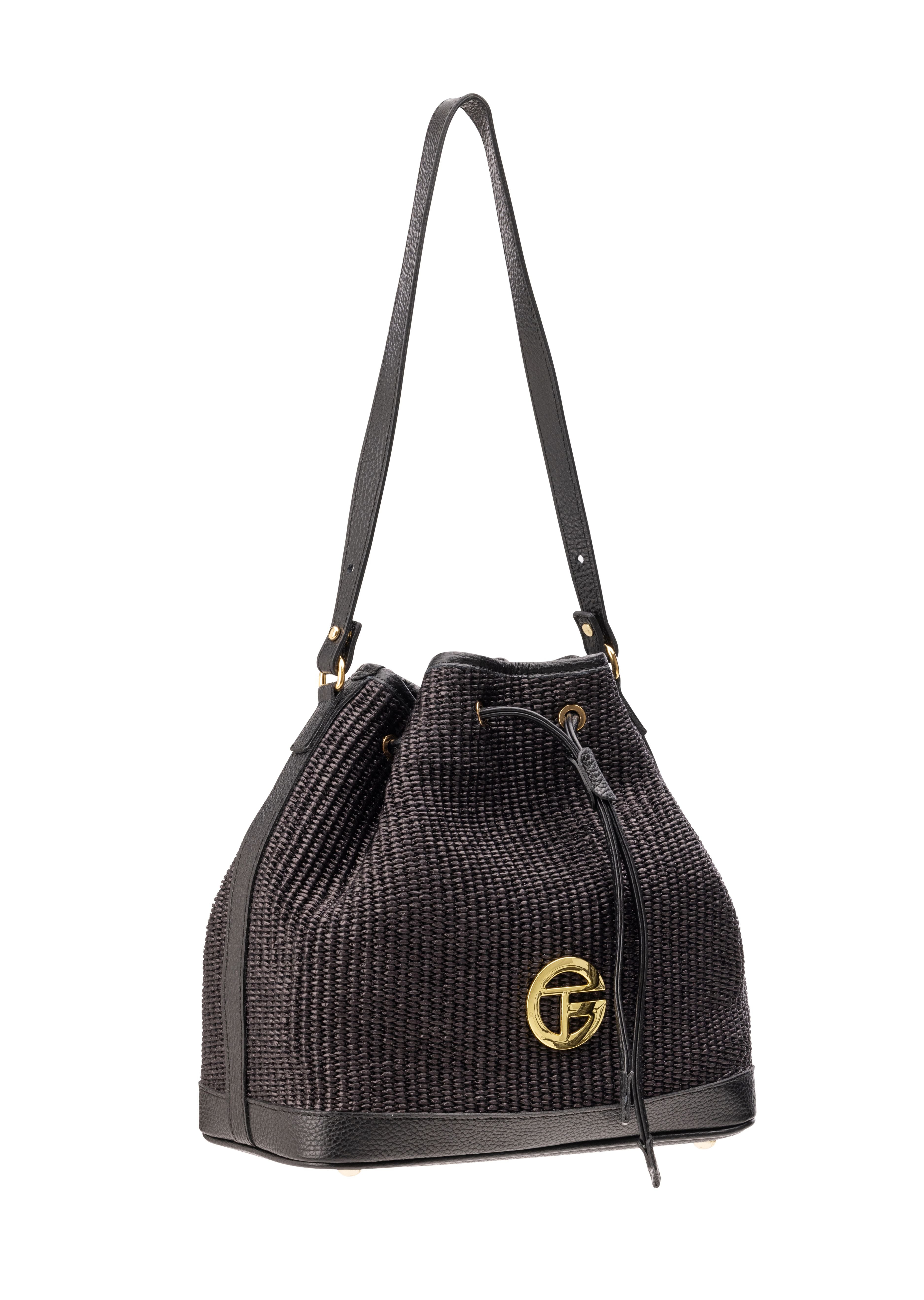 The Bora Raffia Mini Bucket Bag - Midnight (8304)