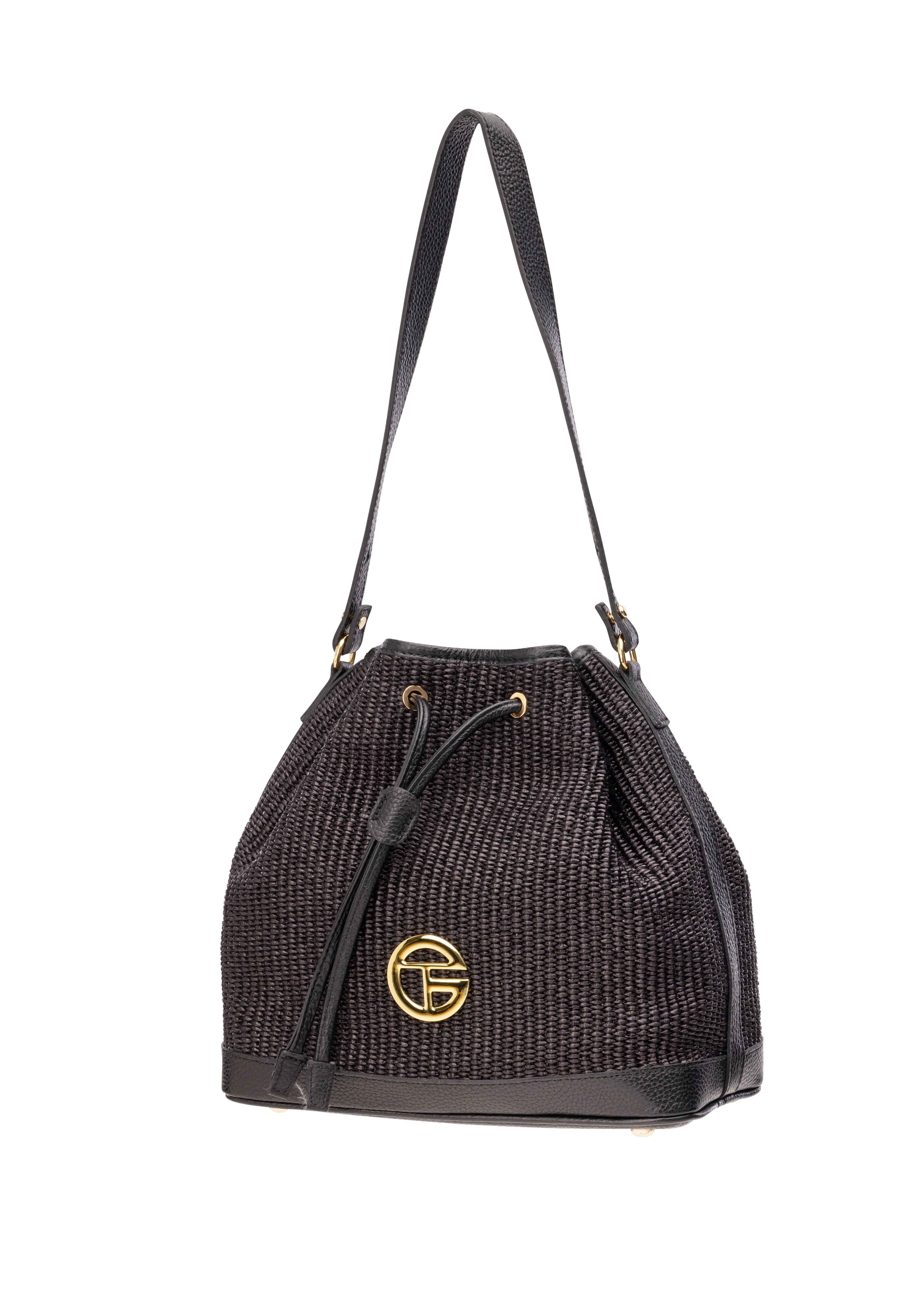 The Riviera Raffia Bucket Bag - Midnight (8301)