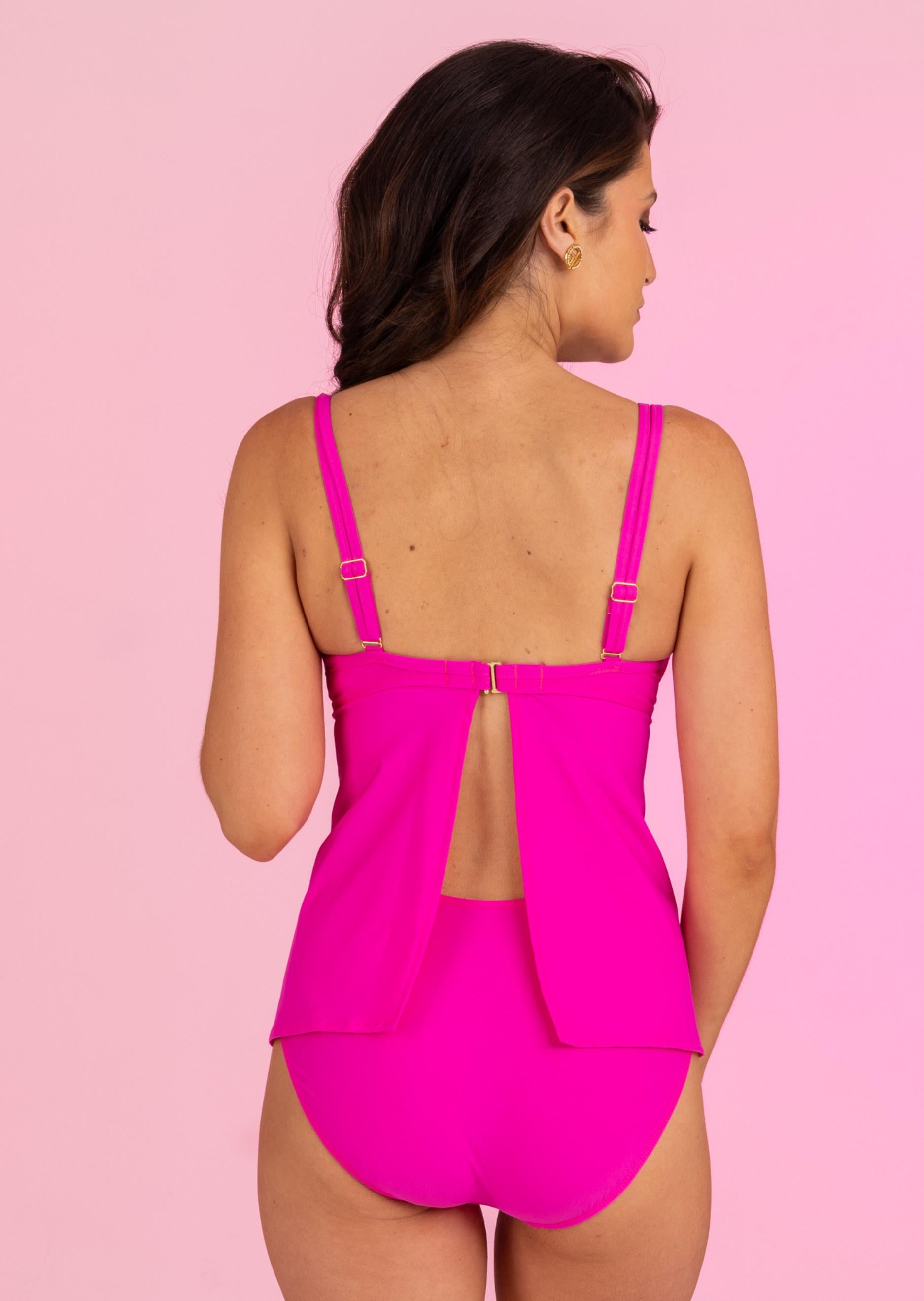 Candy Pink Underwire Tankini Top with Apron Back (Style 152)