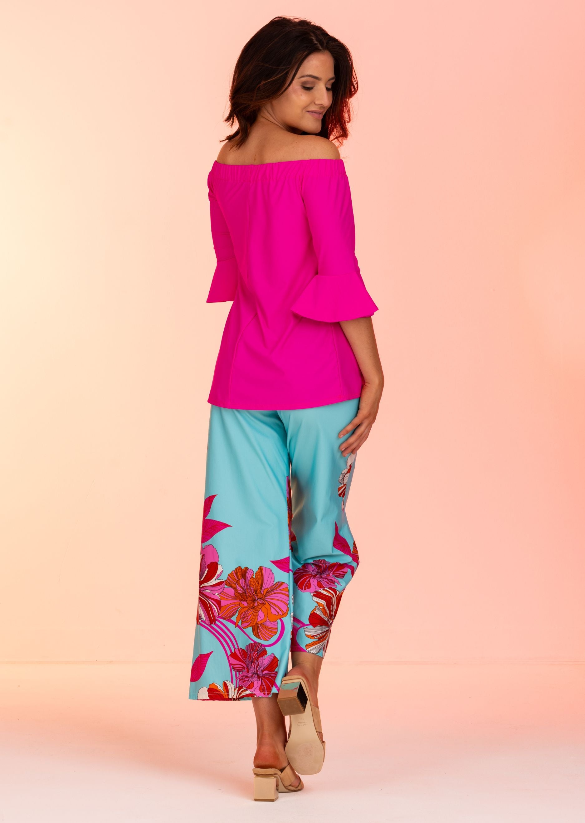 Candy Pink Off Shoulder Top with Bell Sleeve (CA-686)