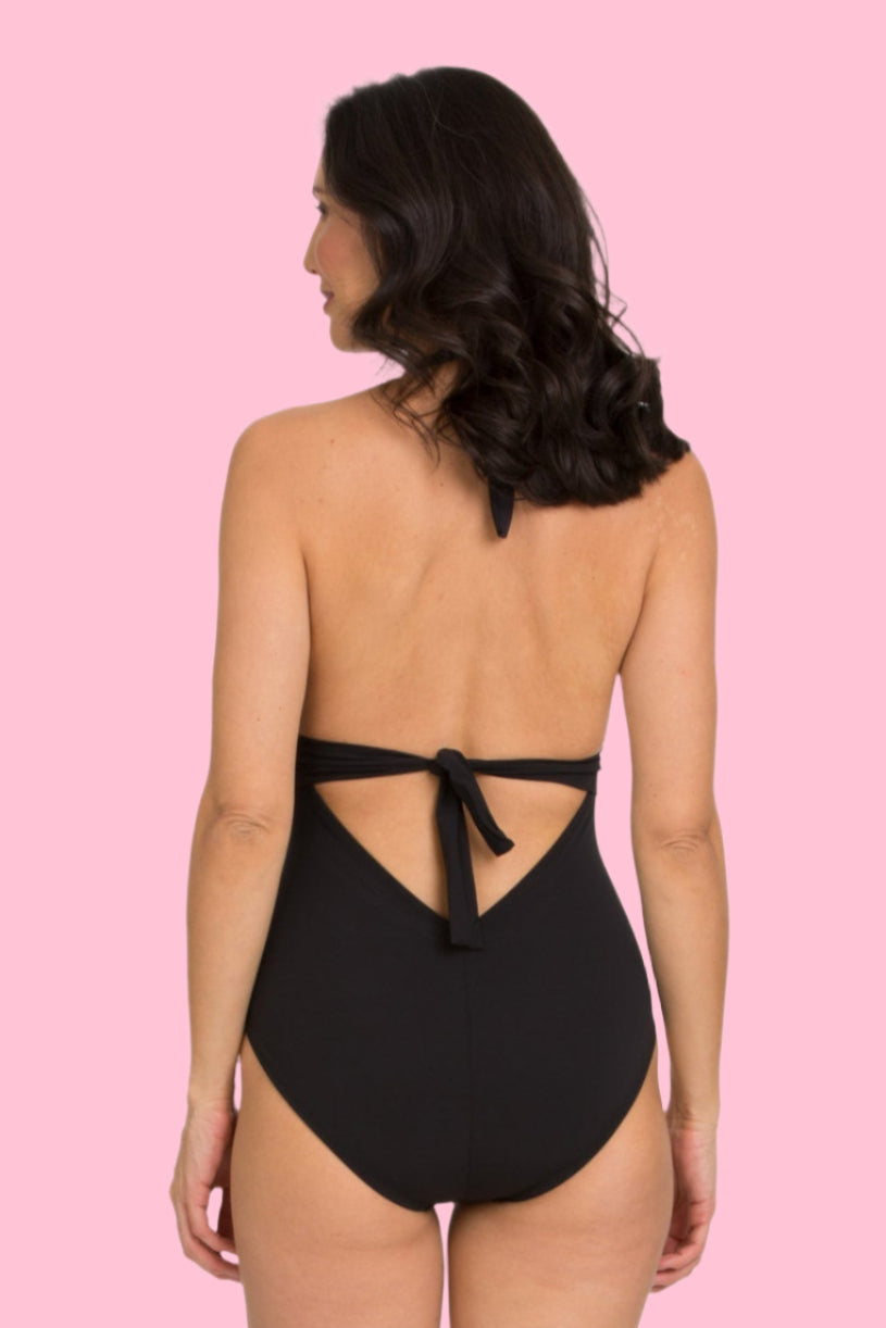 Black Halter One Piece with Neck Ties (339)
